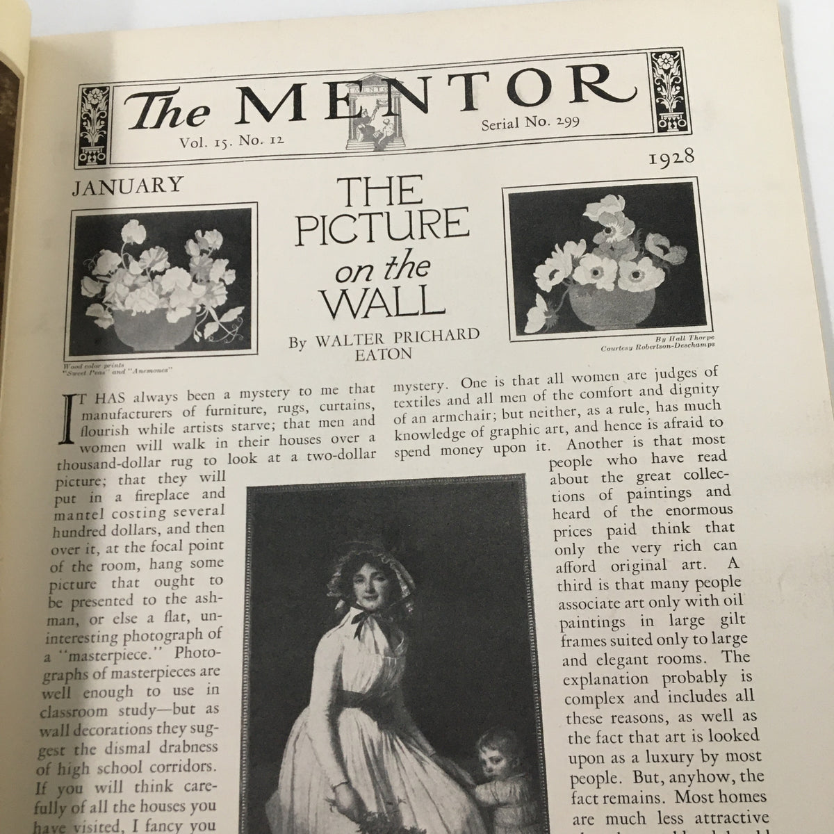 Cover of VTG The Mentor Magazine January 1928 featuring 'The Picture on the Wall', showcasing artistic illustrations and vintage design.