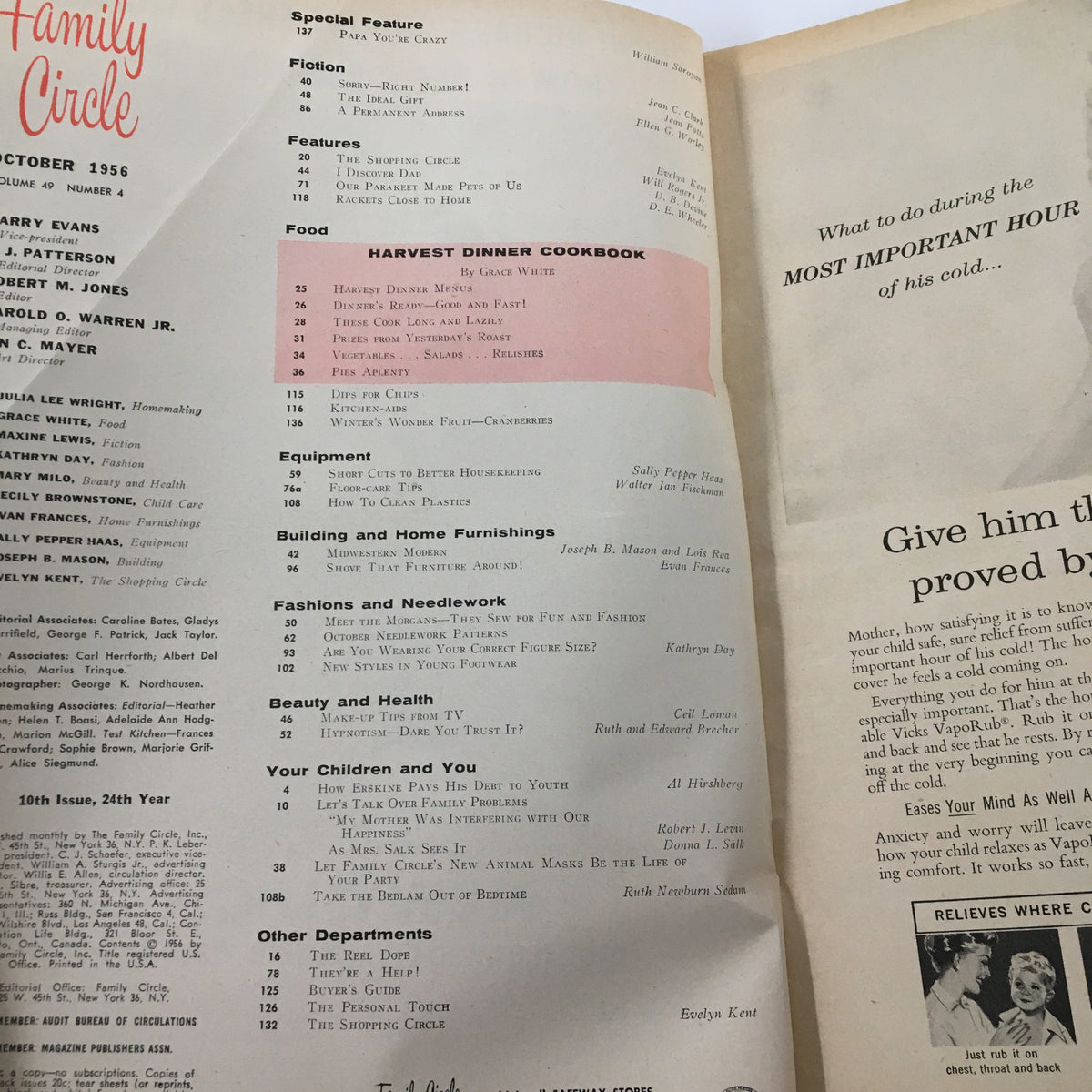 Vintage Family Circle Magazine October 1956 Winter Wonder Fruit Cranberries No Label