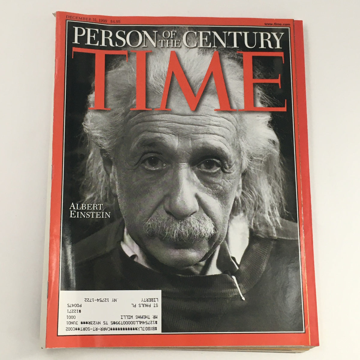 Cover of Time Magazine December 31, 1999 featuring Albert Einstein as Person of the Century, showcasing a close-up image of Einstein with his signature hairstyle and mustache.