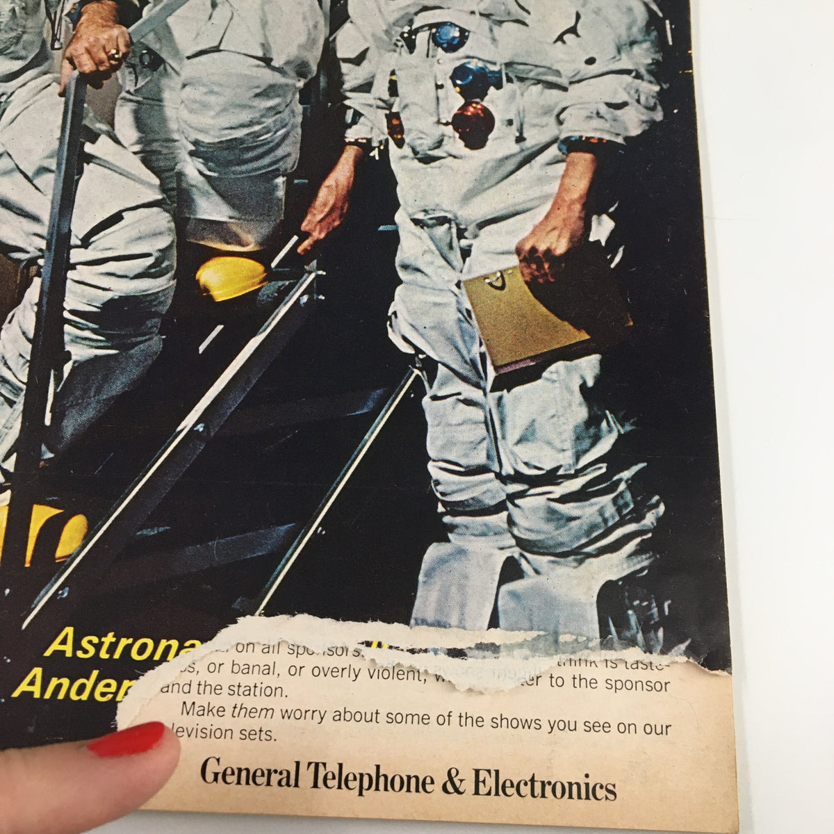 Close-up of the cover of VTG Newsweek Magazine December 30 1968 highlighting astronauts Lovell, Borman, and Anders, with detailed imagery of the magazine's corner and features.
