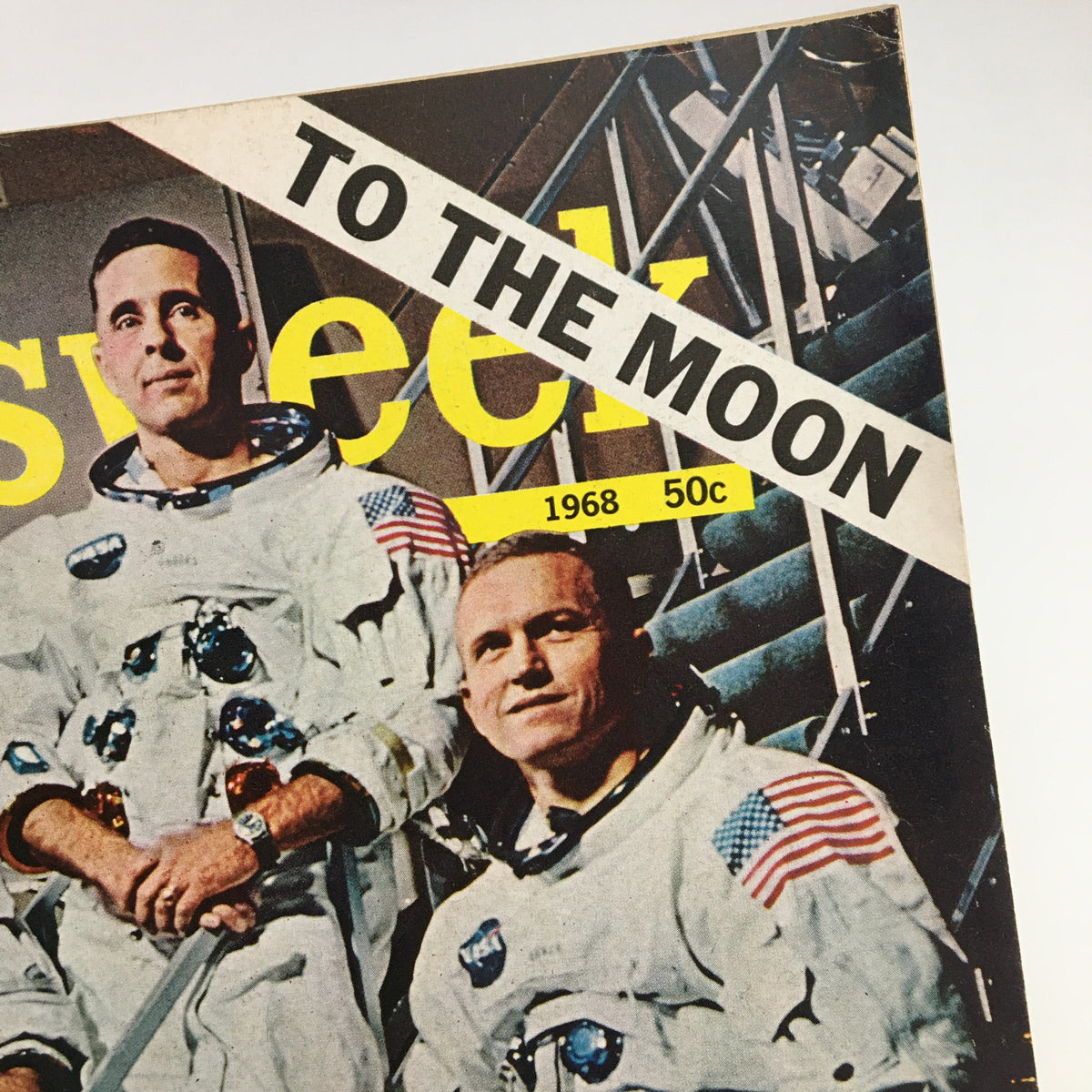 Vintage Newsweek Magazine cover from December 30, 1968, featuring astronauts James Lovell, Frank Borman, and William Anders with the headline 'TO THE MOON', showcasing a pivotal moment in space exploration.