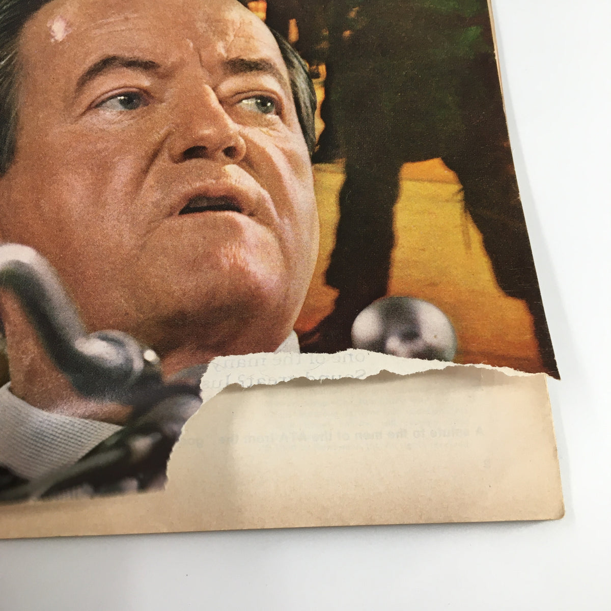 Close-up image of the Newsweek magazine cover featuring Hubert Humphrey, dated September 9, 1968, capturing a moment from the Battle of Chicago, with visible wear indicating its vintage nature.