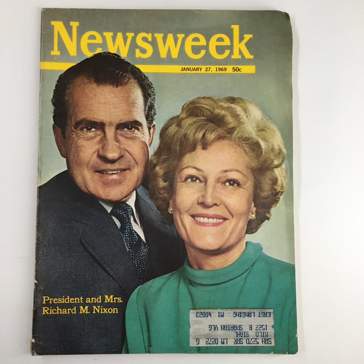 Cover of VTG Newsweek Magazine from January 27, 1969 featuring President and Mrs. Richard M. Nixon, showcasing a significant moment in American history.