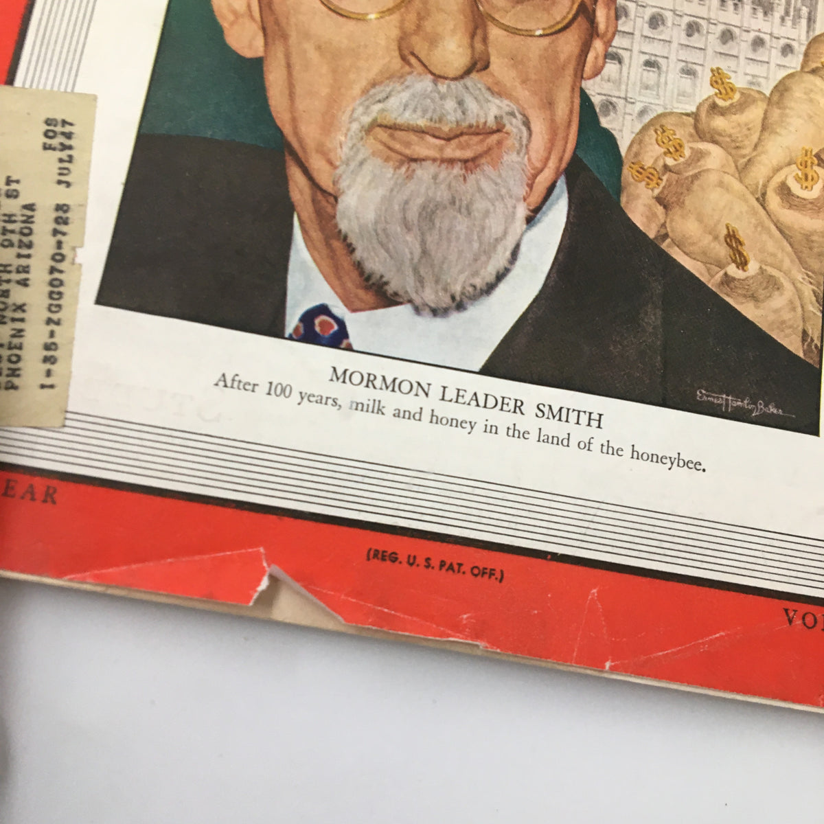 Close-up of VTG Time Magazine July 21 1947 Vol 50 No. 3 highlighting Mormon Leader George Albert Smith and details of the cover art.