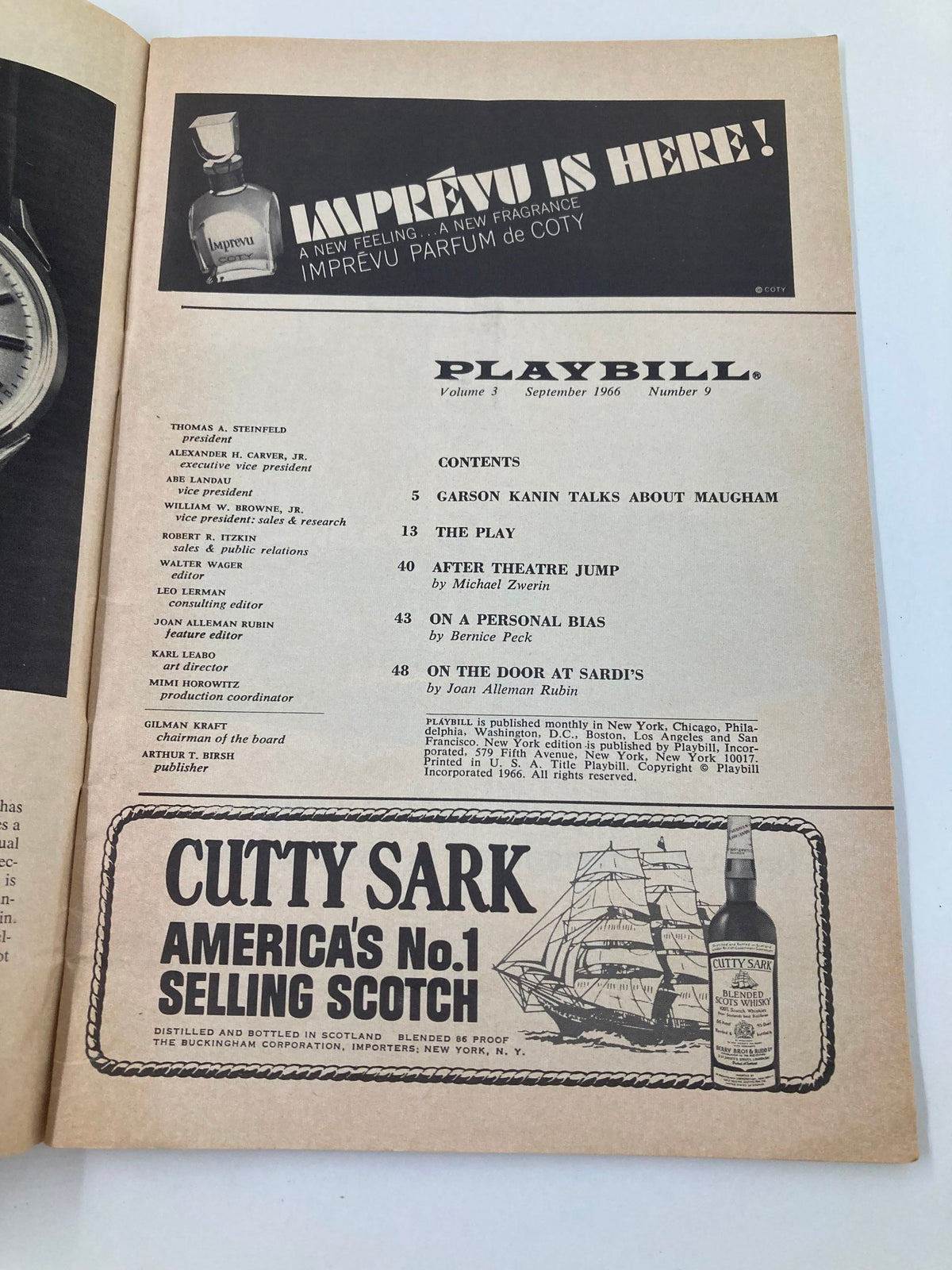 Inside page of the 1966 Playbill for Luv, showcasing the contents and advertisements from the era.