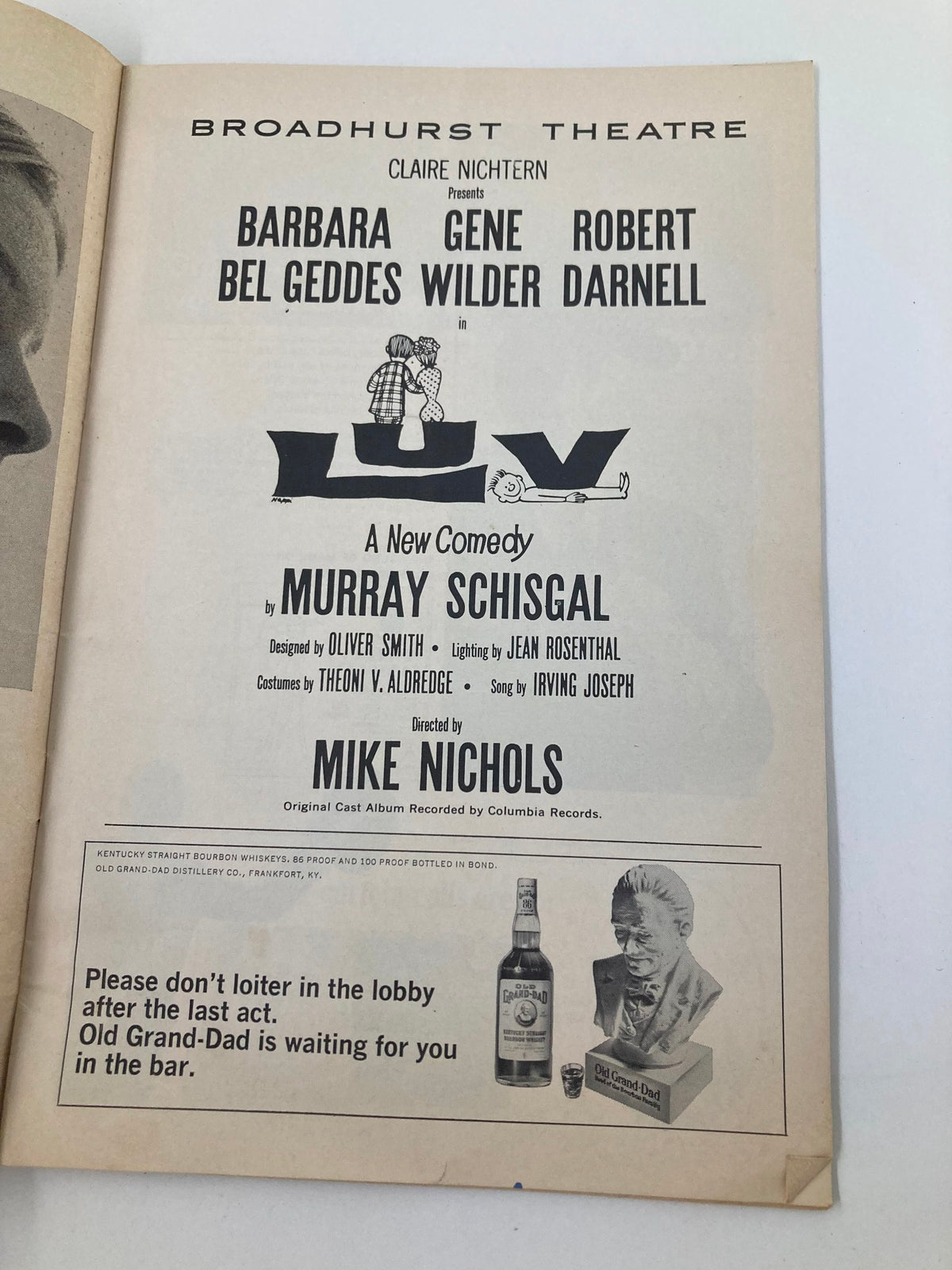 1966 Playbill for the Broadhurst Theatre production of Luv featuring Barbara Bel Geddes, Gene Wilder, and Robert Darnell, showcasing notable details and elegant design of the vintage theater program.