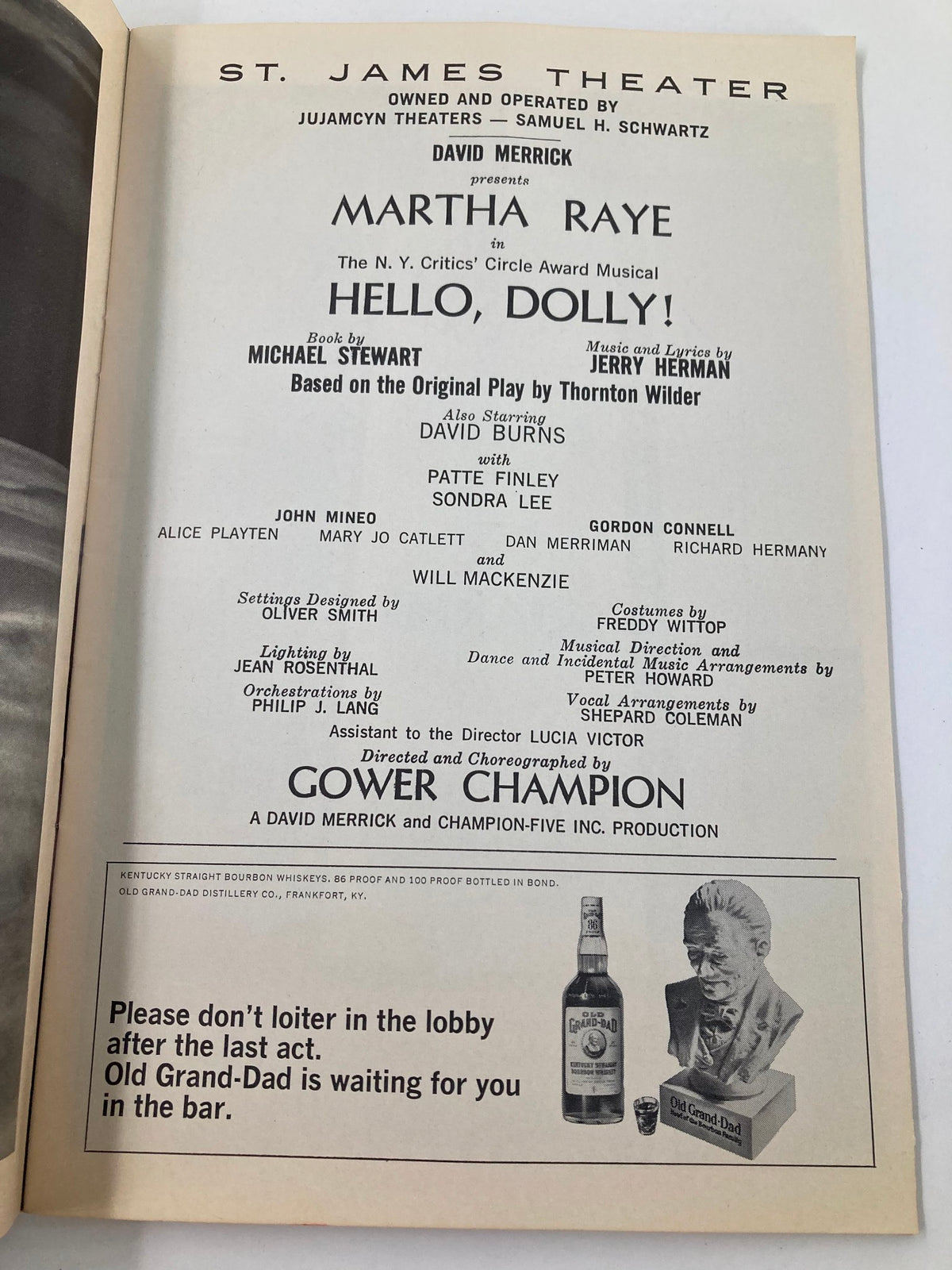 1967 Playbill St. James Theatre with information about the cast including Martha Raye and David Burns in 'Hello, Dolly!'