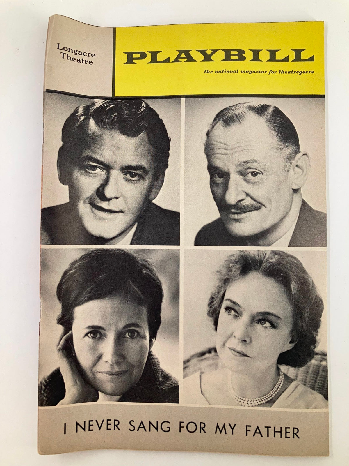 Vintage 1968 Playbill from Longacre Theatre featuring Hal Holbrook in I Never Sang For My Father, showcasing portraits of the cast.