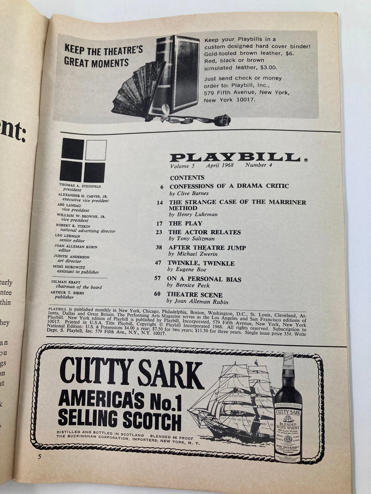 Inside page of the 1968 Playbill from Longacre Theatre for I Never Sang For My Father, containing program contents and historical references.