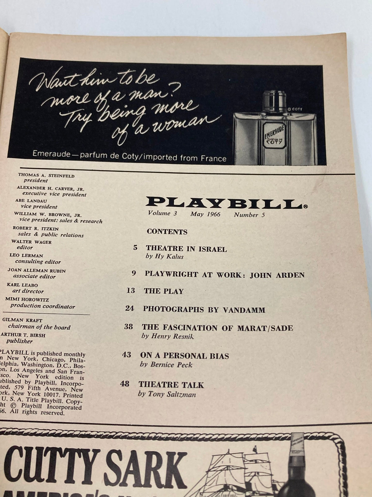 Inside page of the 1966 Playbill for The Subject Was Roses, detailing theatre features and information, a collectible piece of theatrical history.