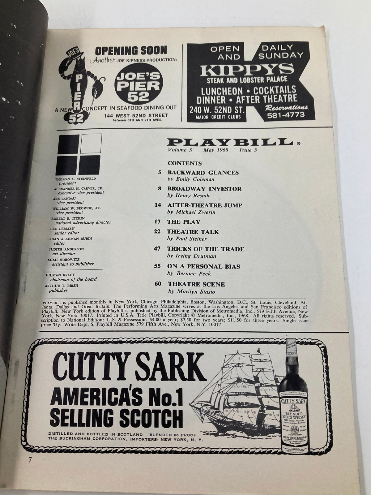 1968 Playbill The Morosco Theatre interior page showcasing opening announcements and contents including 'The Price'.