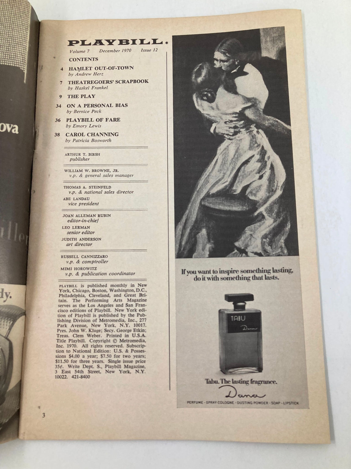 Inside page of the 1970 Playbill for 'Two by Two', including listings and advertisements relevant to Broadway performances from that era.