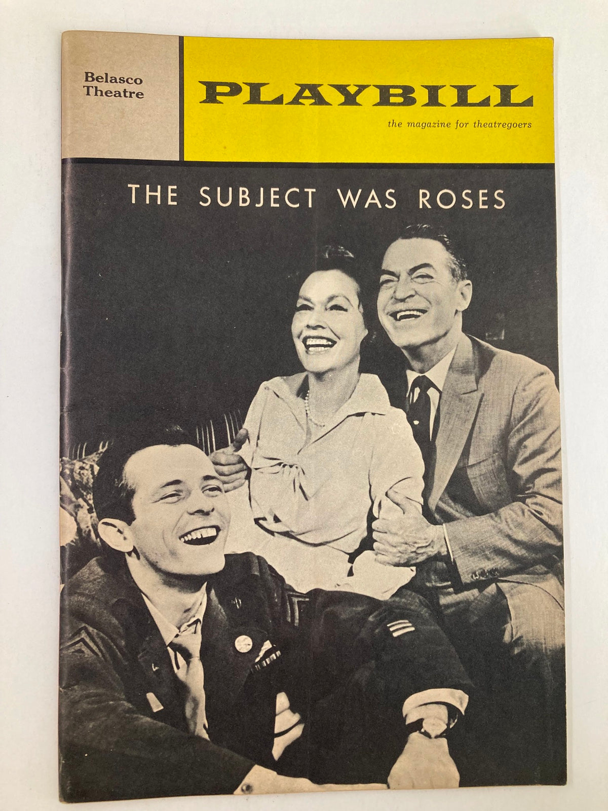 1966 Playbill for The Subject Was Roses featuring Maureen O'Sullivan and other cast members at the Belasco Theatre, showcasing classic theatre memorabilia.