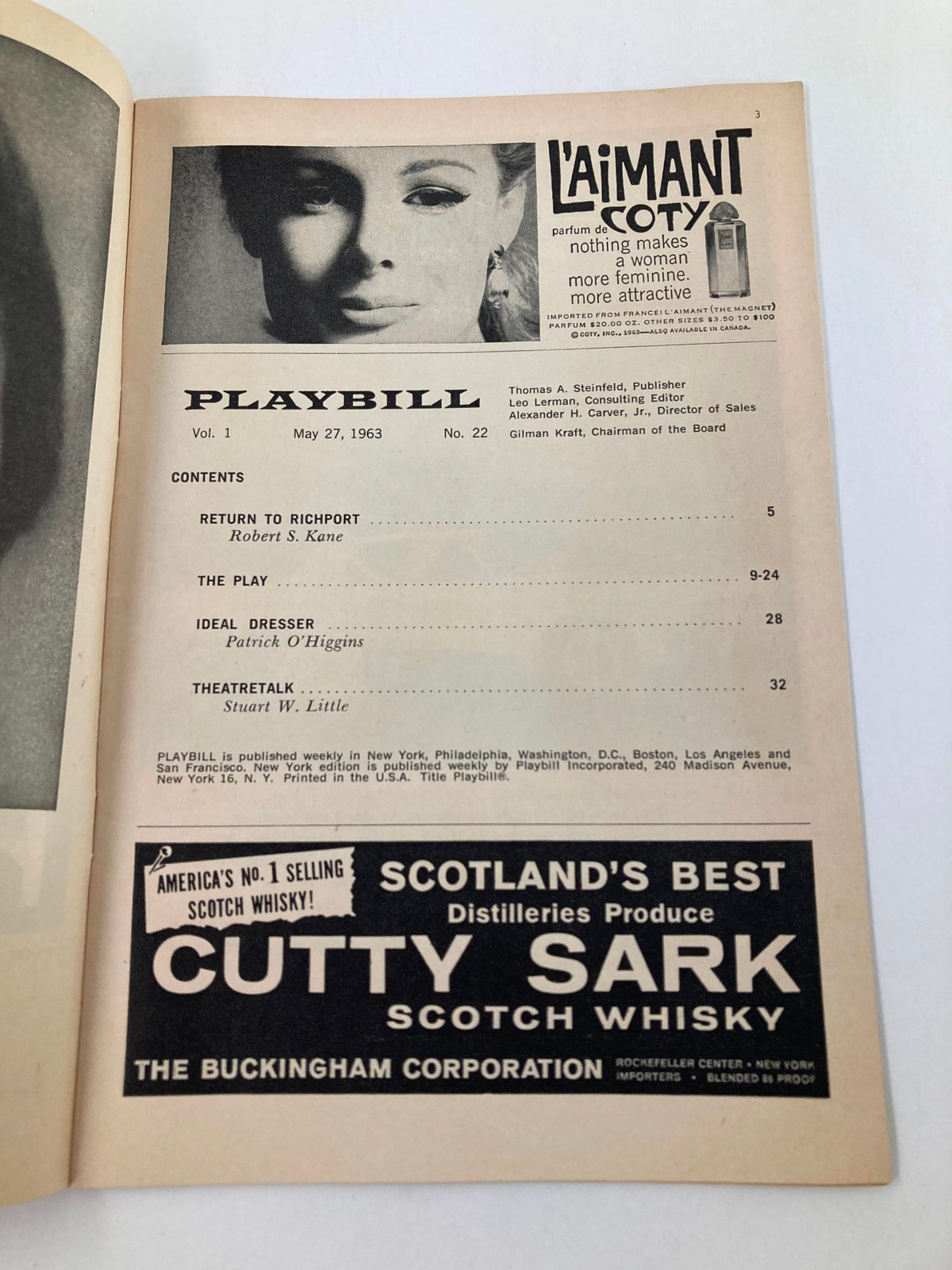 1953 Playbill for Too True To Be Good featuring advertisements and essential details about the production, including director and cast information.