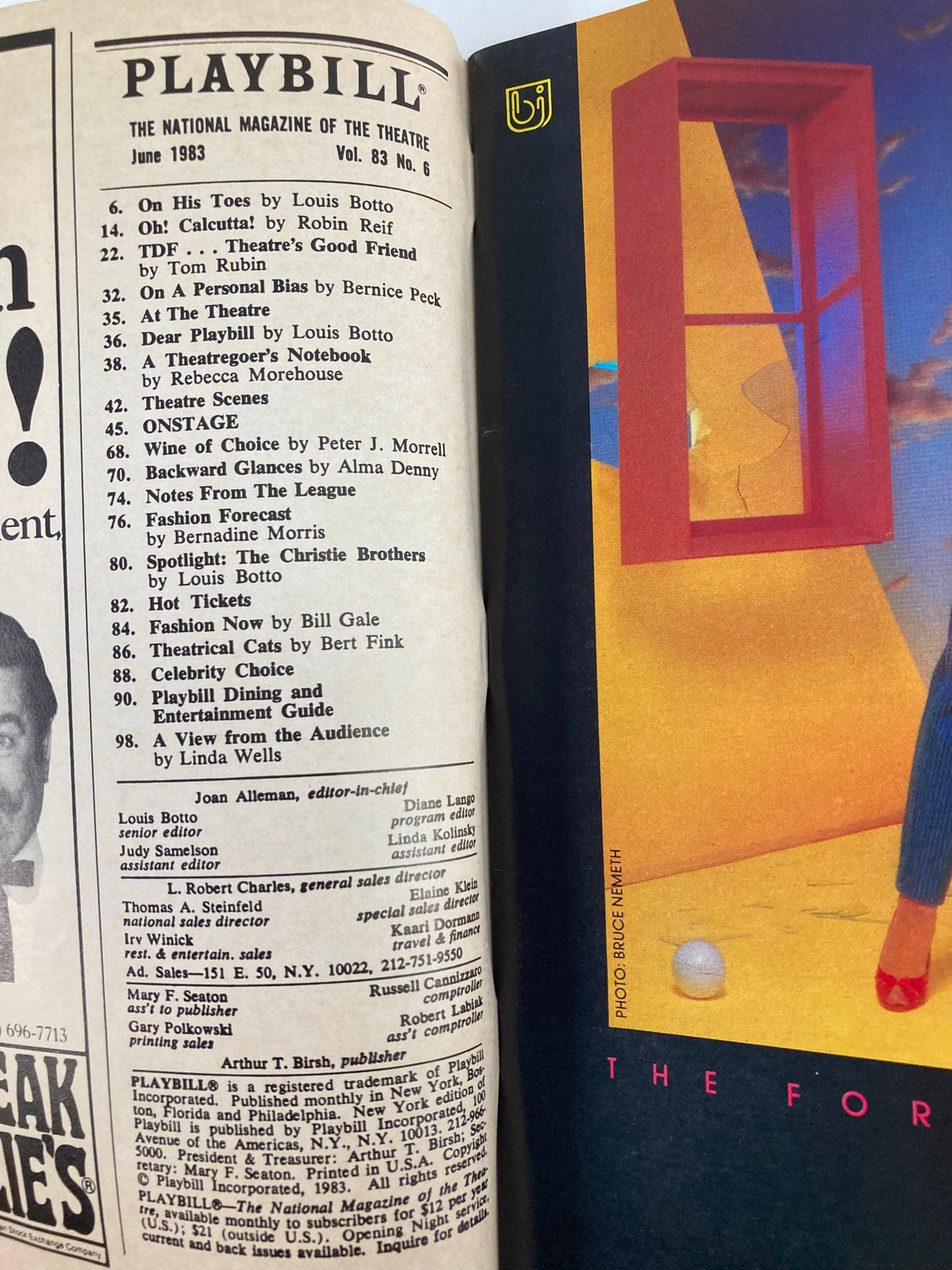 Inside page of the 1983 Playbill from the Majestic Theatre for 42nd Street, displaying theatre-related articles and listings from June 1983.