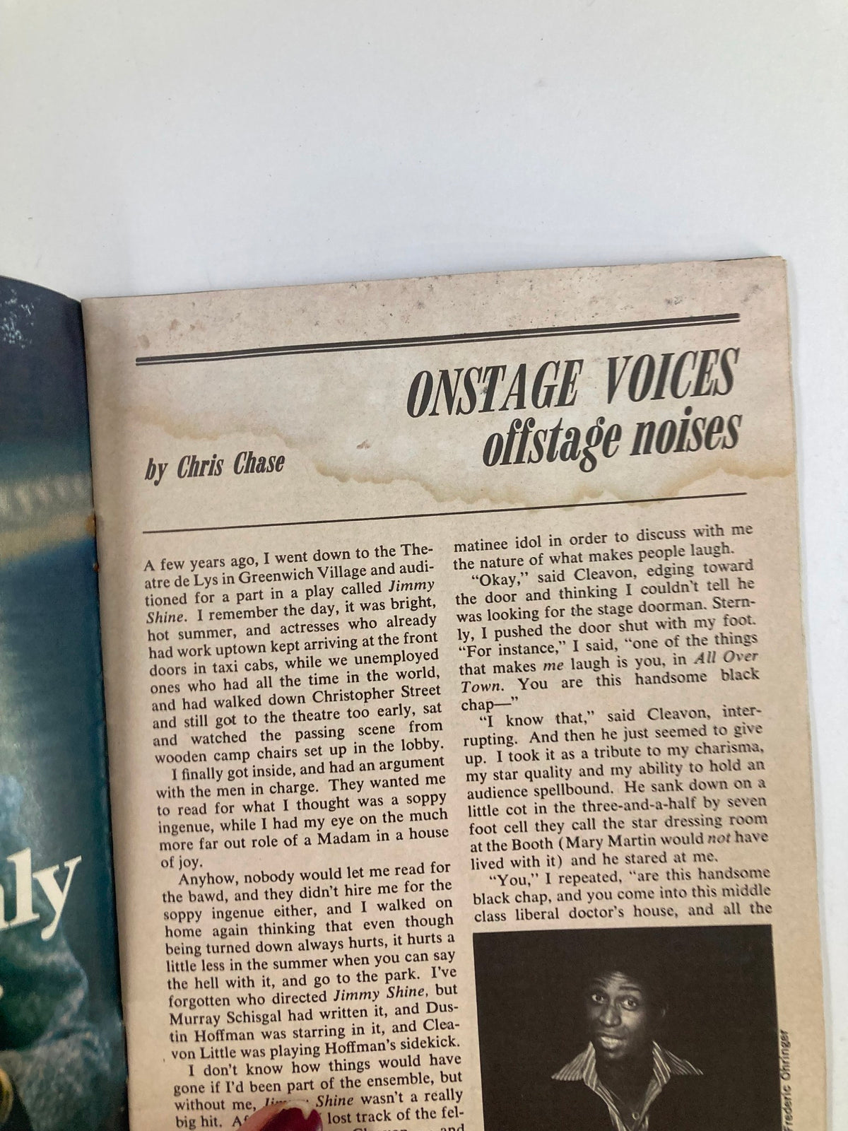 Interior page of the 1975 Playbill for Goodtime Charley, showcasing an article titled 'Onstage Voices'.