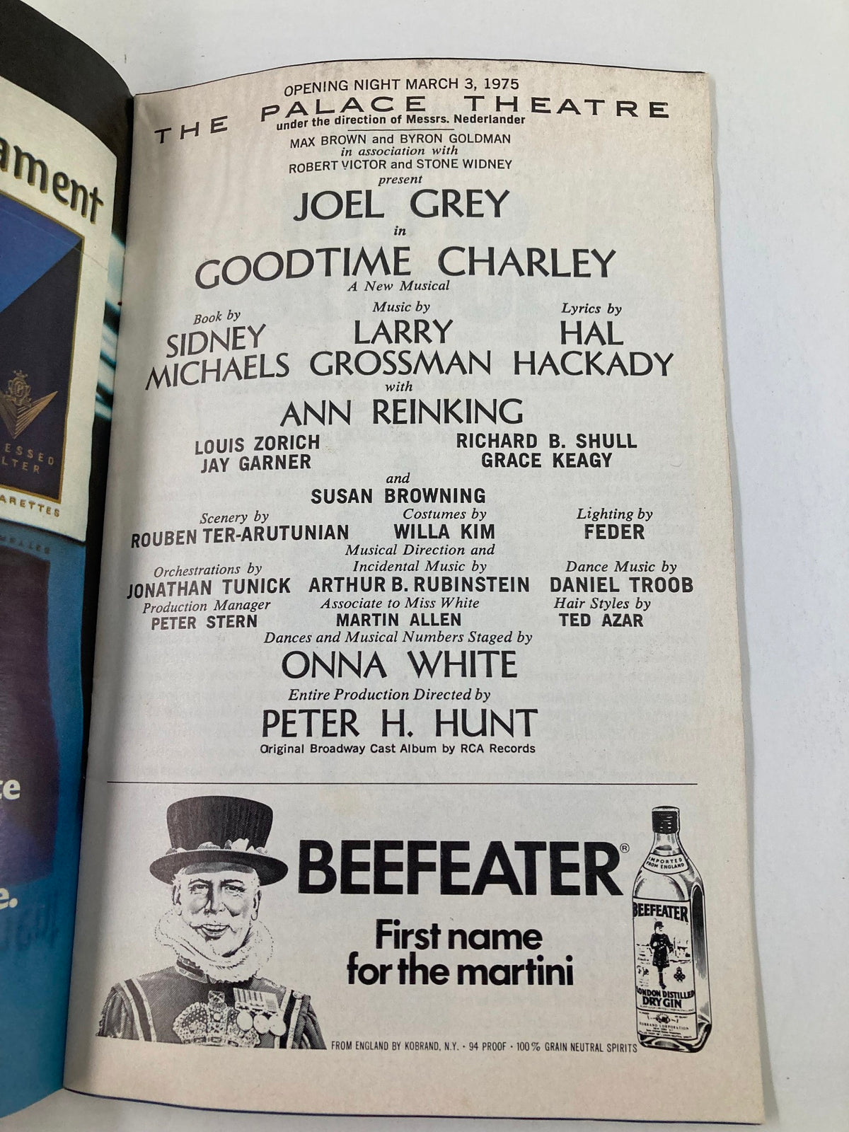 1975 Playbill for Goodtime Charley showcasing cast details including Joel Grey and Ann Reinking.