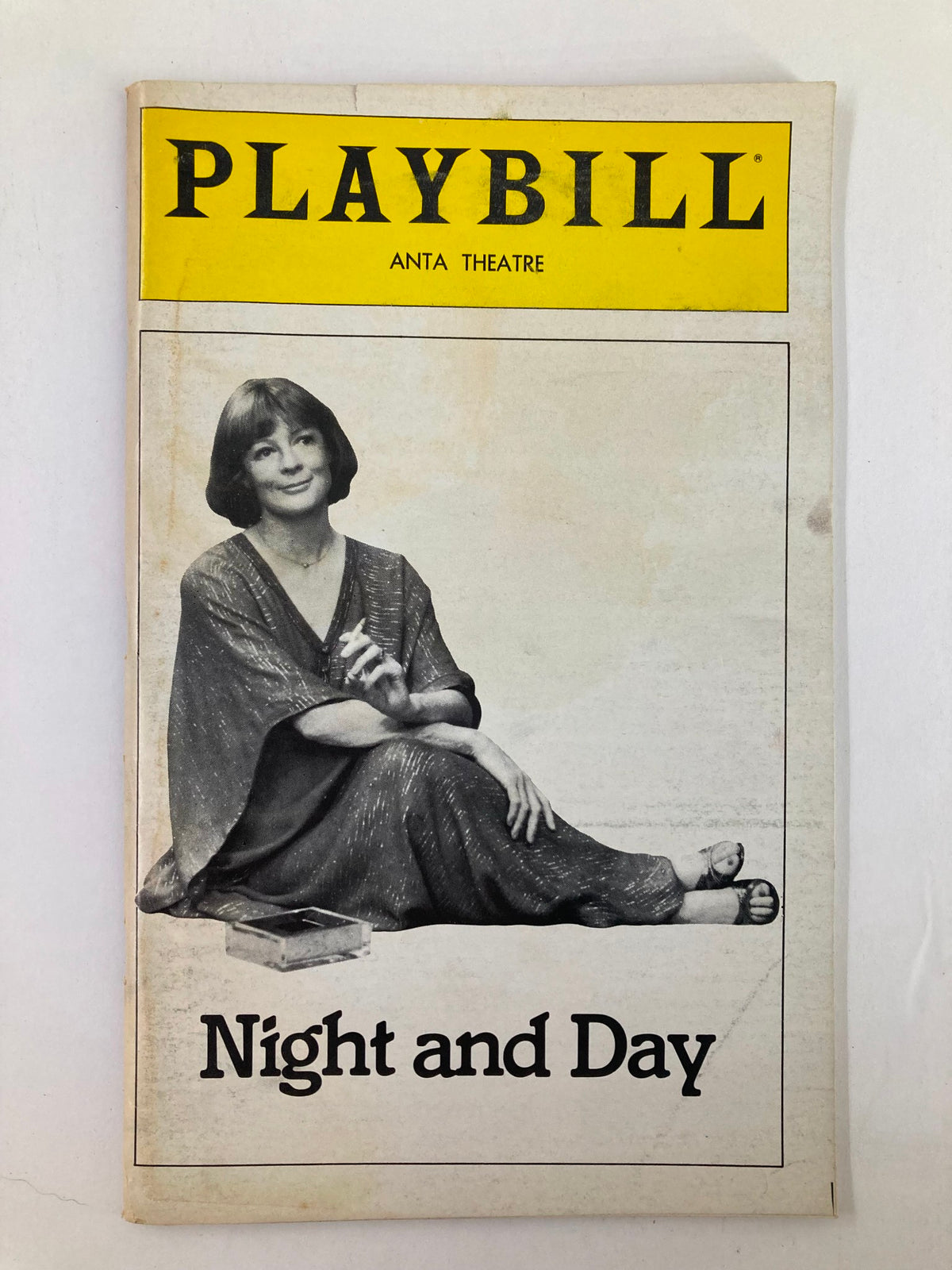 1979 Playbill Anta Theatre featuring Maggie Smith in Night and Day, showcasing her sitting elegantly with a playful pose.