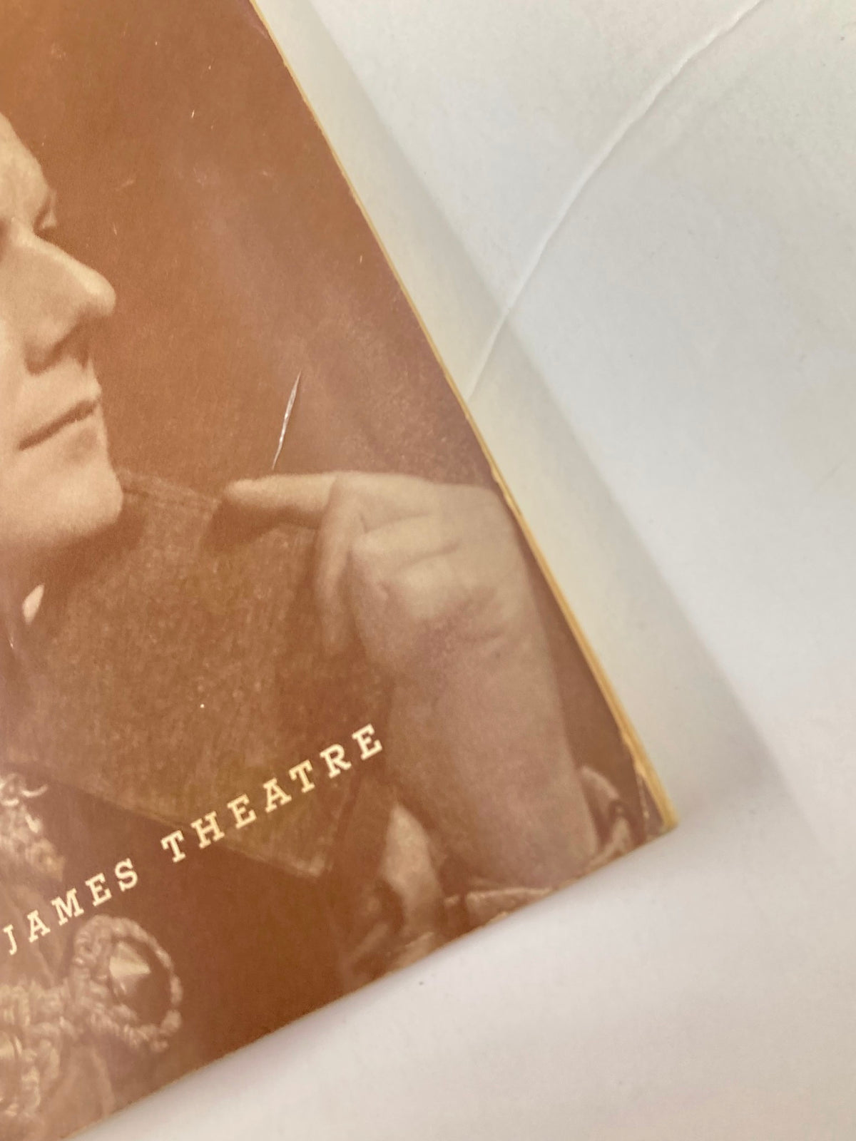 Close-up view of the 1939 Playbill from St. James Theatre, highlighting Donald Arbury's portrayal of Hamlet, emphasizing its aged authenticity.