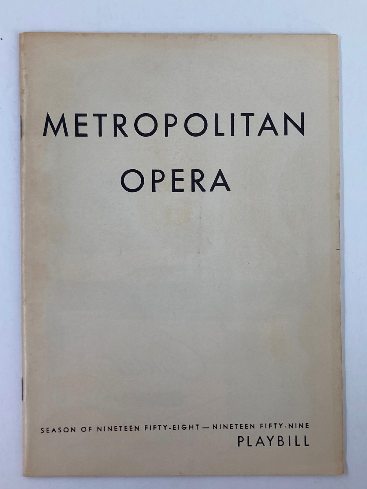 1959 Playbill Metropolitan Opera Season 1958-1959 cover featuring 'METROPOLITAN OPERA' title in bold, showcasing a vintage design.