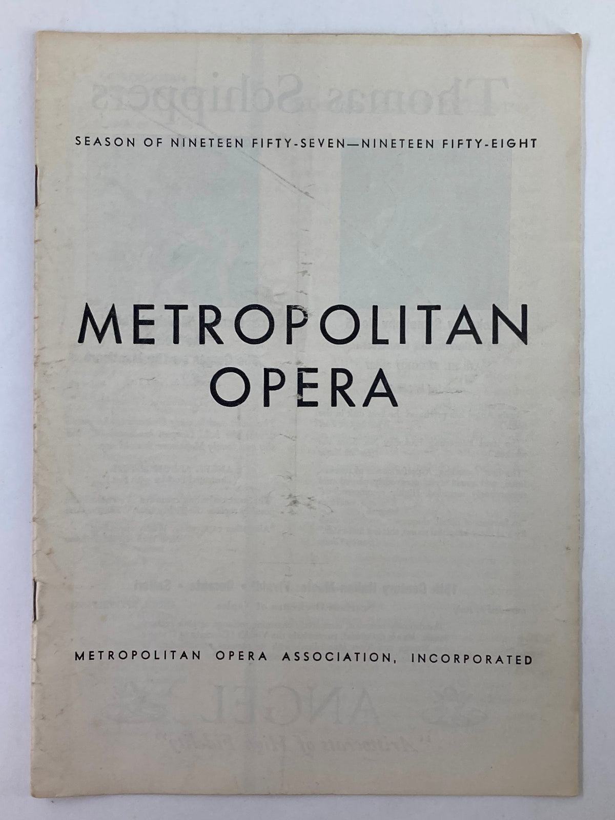 1958 Metropolitan Opera Program cover showcasing the title 'METROPOLITAN OPERA' in bold typography, highlighting the historical significance of the production featuring Blanche Thebom and Carlo Bergonzi in Carmen.
