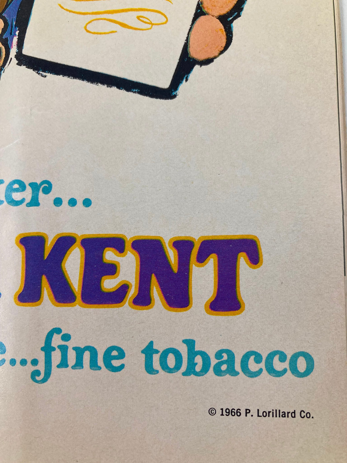 Close-up of the advertisement featuring the word 'KENT' related to fine tobacco from the 1966 Music Theater of Lincoln Center production of Show Boat, starring David Wayne and Barbara Cook.