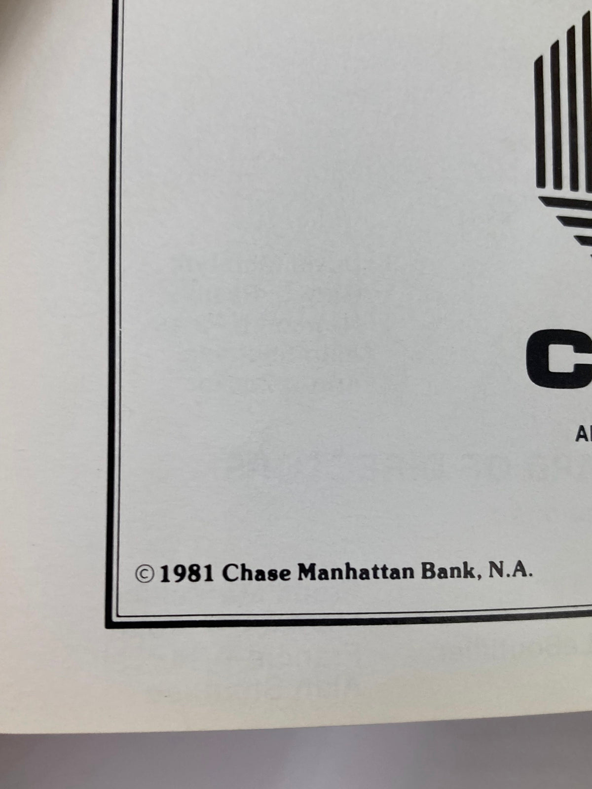 Copyright page of the 1981 Nassau Repertory Theatre Program for Charley's Aunt, referencing Chase Manhattan Bank, N.A.