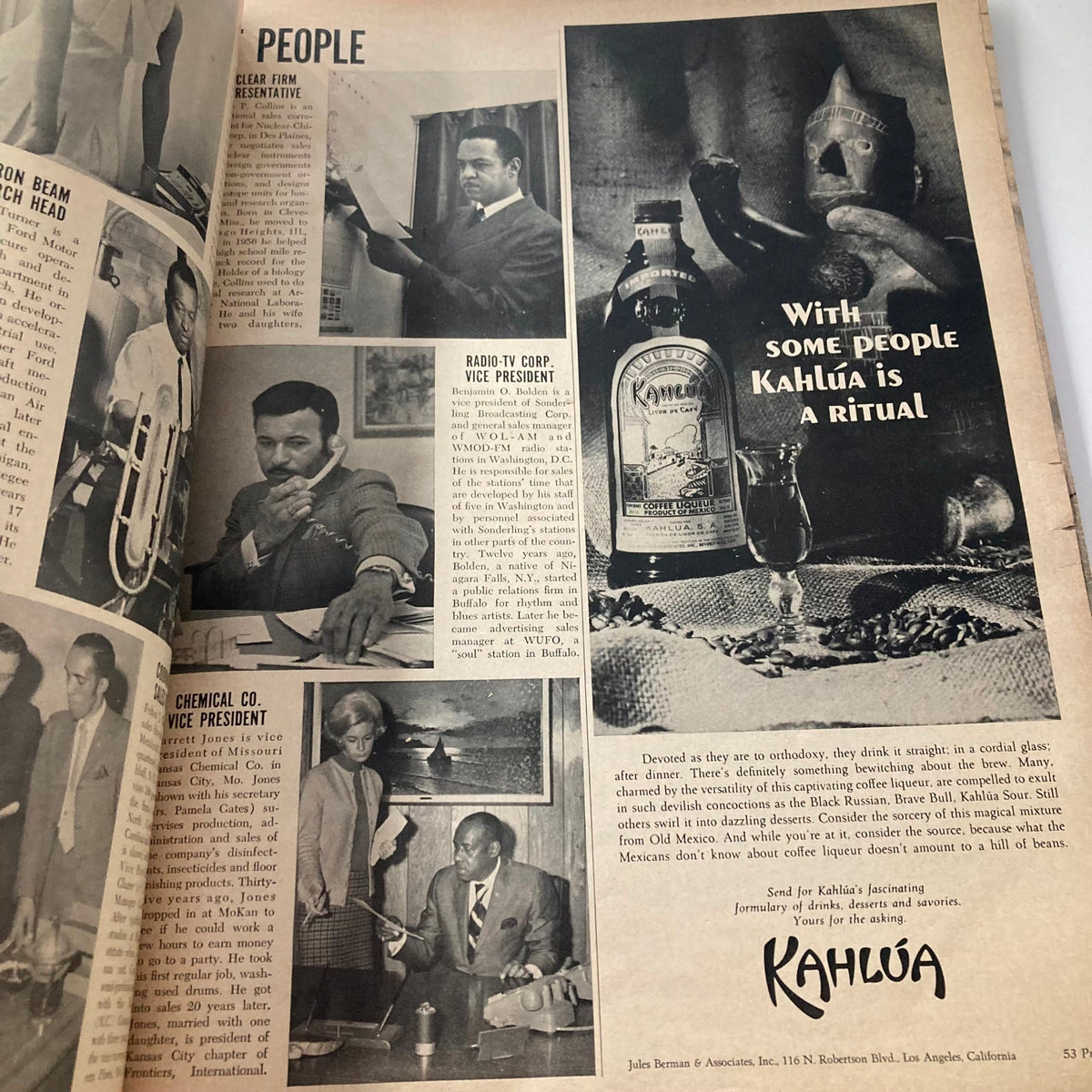 Interior page from VTG Ebony Magazine June 1970 showcasing notable individuals, including a segment on a radio-TV corporation vice president, highlighting accomplishments in African American business and culture.