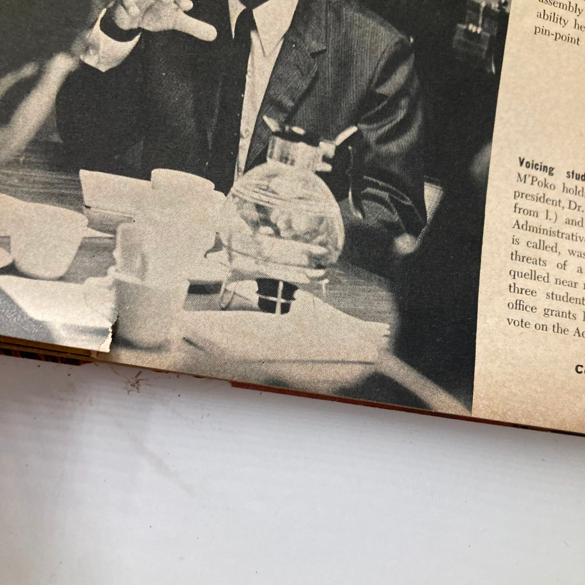 Close-up image from VTG Ebony Magazine June 1970 focusing on a student leader speaking during a discussion about college administration and student rights.