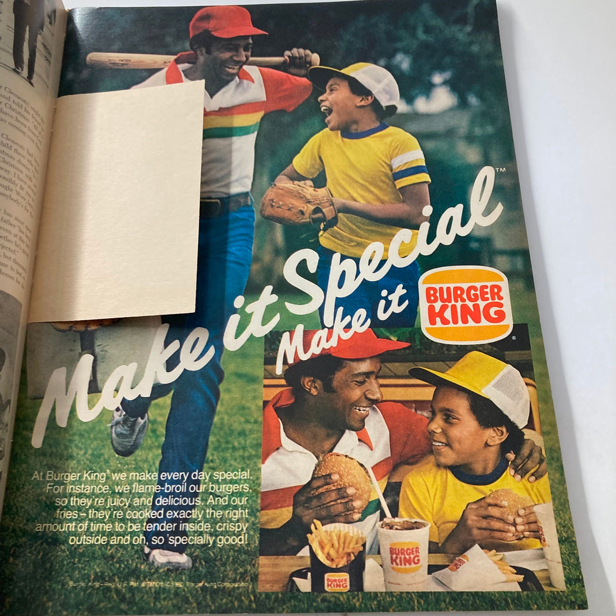 Vintage advertisement featuring children and adults enjoying food at a picnic, promoting Burger King with the slogan 'Make it Special Make it Burger King'. This image is part of the VTG Ebony Magazine June 1981 edition titled 'Has Success Spoiled Jesse Jackson GD Interior'.