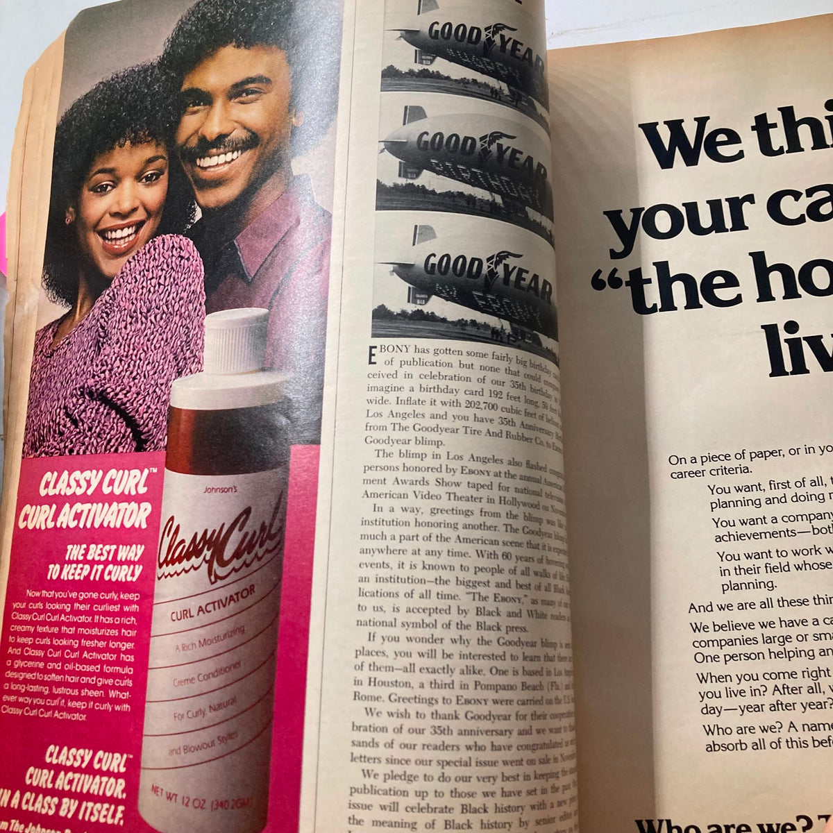Advertisement for Classy Curl Curl Activator in VTG Ebony Magazine January 1981, featuring a happy couple showcasing the product, promoting hair care solutions for textured hair.