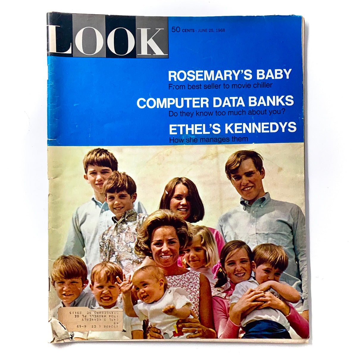 Cover of Look Magazine June 25, 1968 featuring Ethel Kennedy and her family with the headline "Ethel's Kennedys: How She Manages Them".