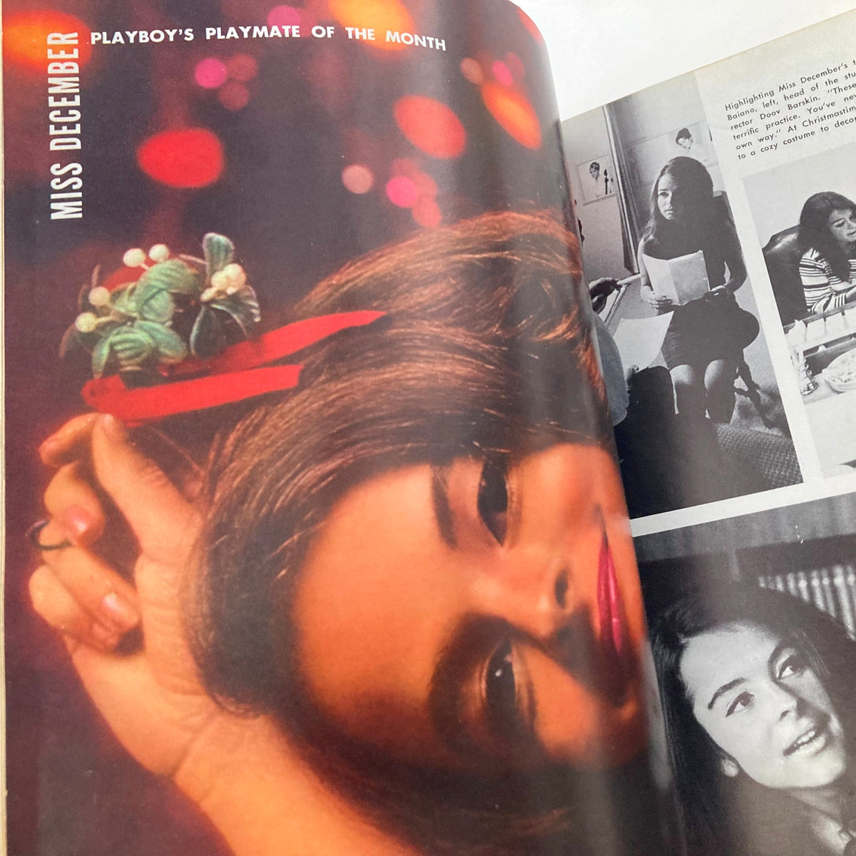 VTG Playboy Magazine December 1966 featuring Nancy Gould as Miss December, showcasing a vintage aesthetic with a playful image highlighting the magazine's iconic centerfold.