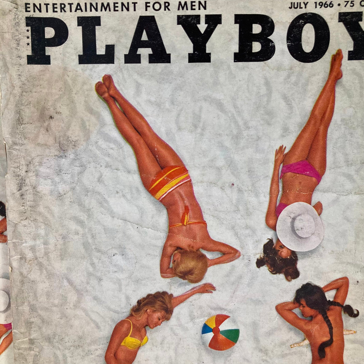 Cover of the VTG Playboy Magazine July 1966 featuring colorful beach-themed artwork with models in swimsuits, highlighting the essence of summer.
