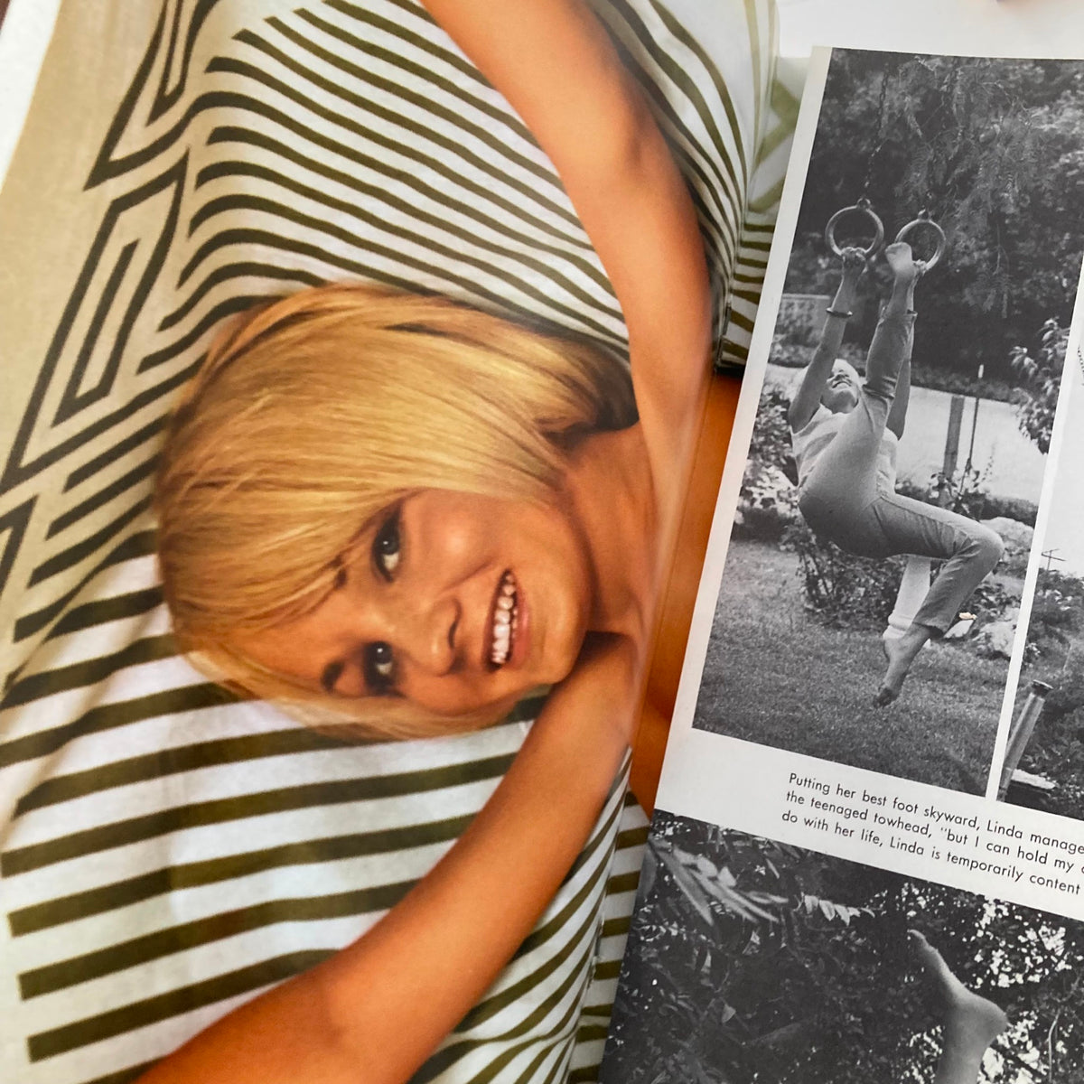 Inside spread of VTG Playboy Magazine October 1966, highlighting Playmate Linda Moon with a captivating portrait and engaging text.