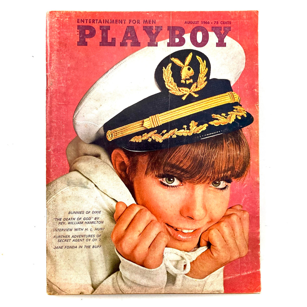 VTG Playboy Magazine August 1966 featuring a young woman in a navy cap on the cover, showcasing vintage Playboy aesthetics and culture.