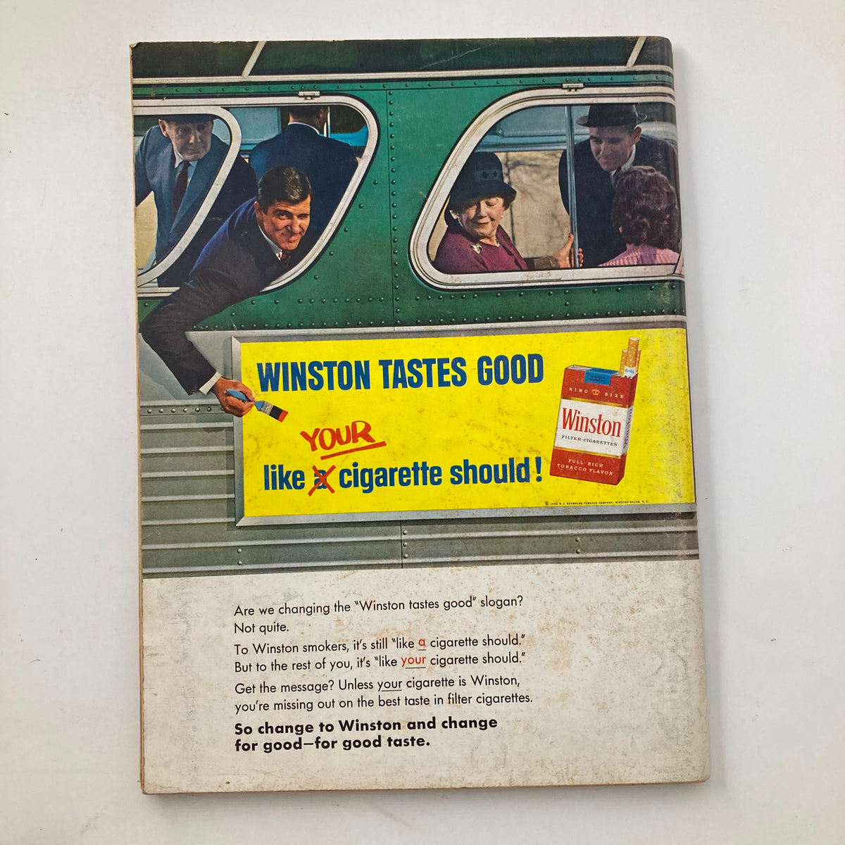 VTG Playboy Magazine August 1966 back cover advertising a Winston cigarette, reflecting the advertising style of the 1960s.