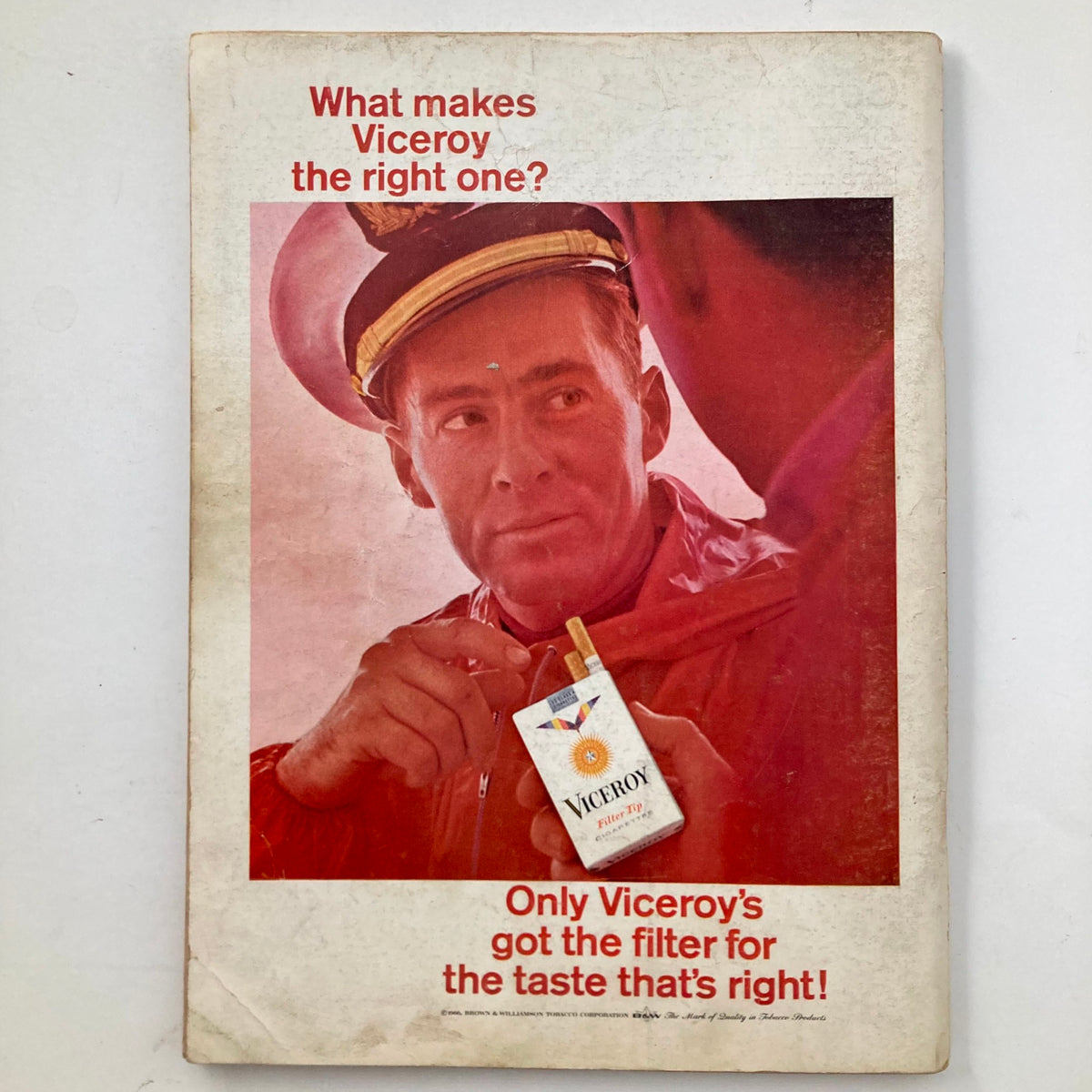 Back cover of VTG Playboy Magazine March 1966 with a vintage advertisement for Viceroy cigarettes.