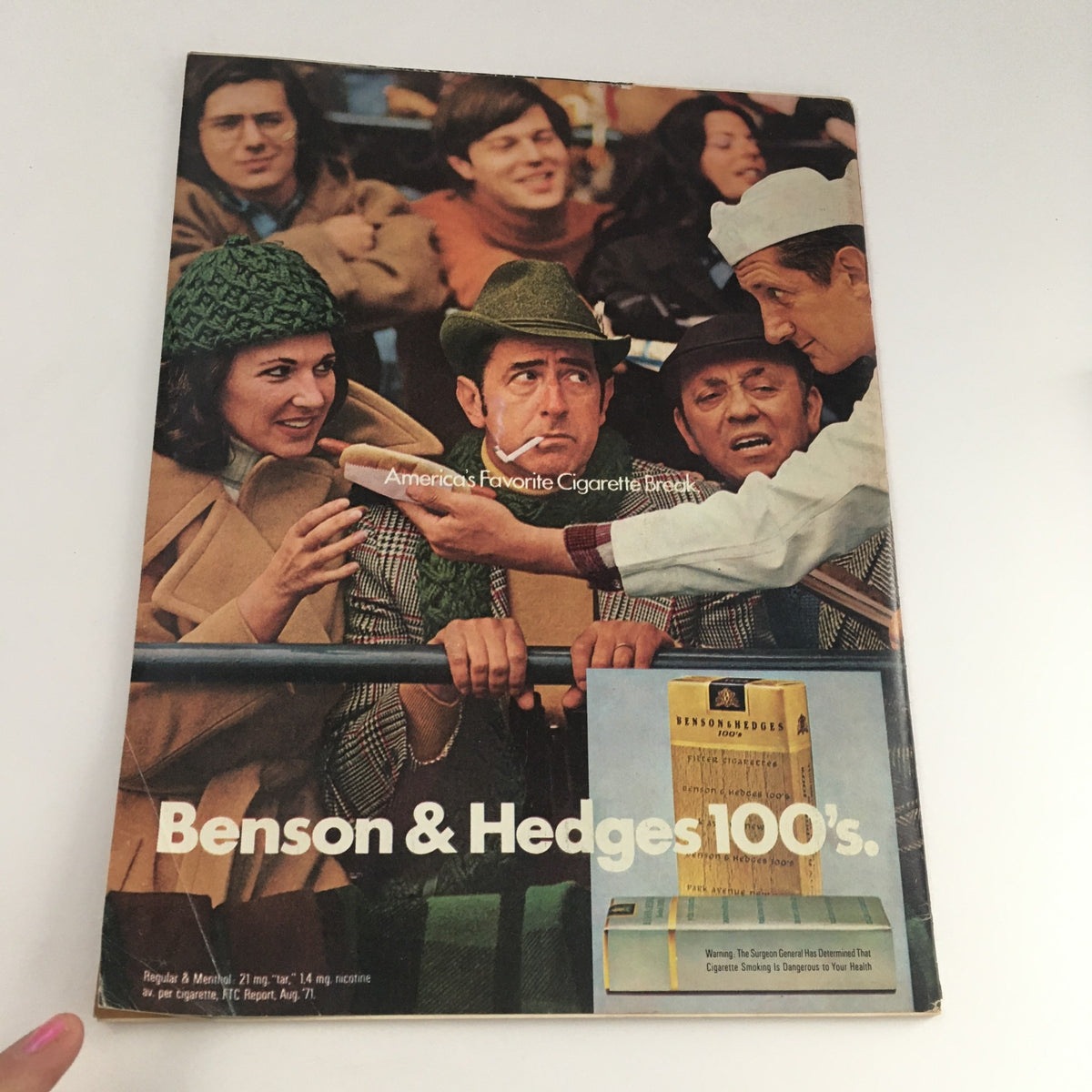 Time Magazine January 17, 1972 page showcasing an advertisement for Benson & Hedges cigarettes, depicting a group of people enjoying a social moment at an event.