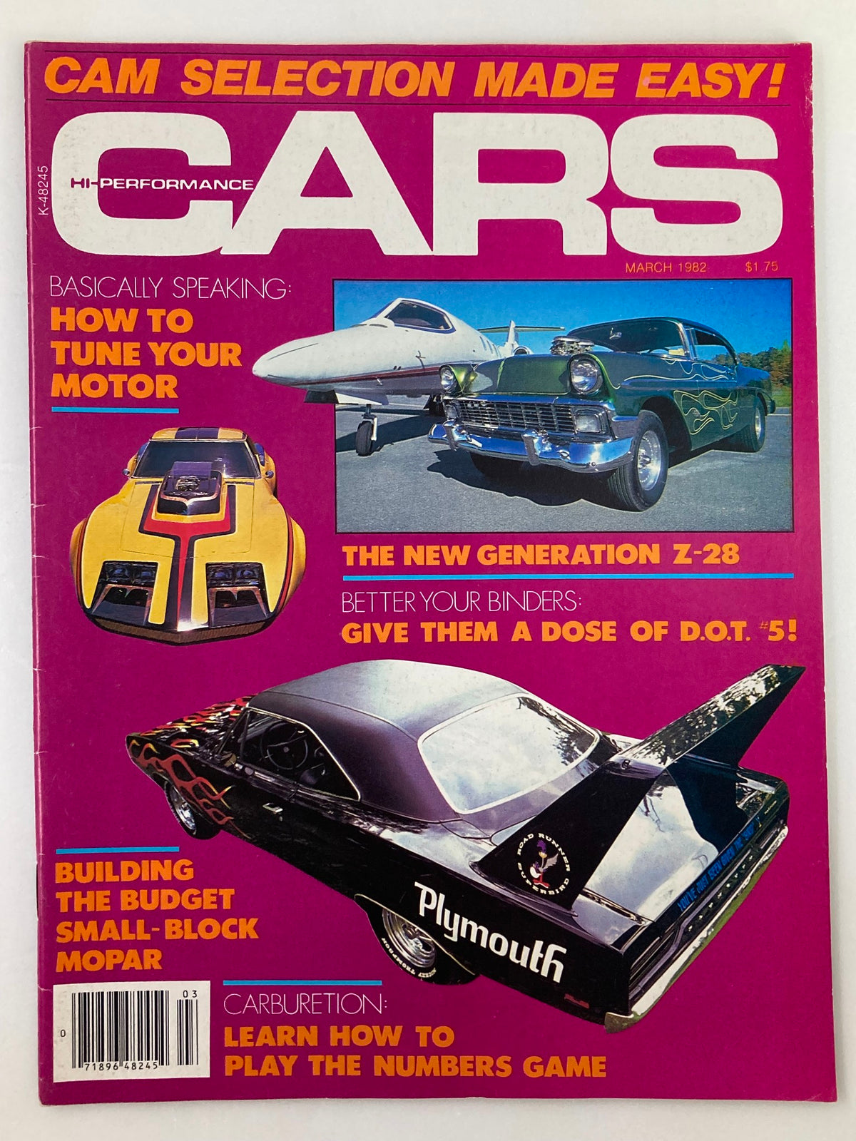 Cover of VTG Cars Magazine March 1982 Vol 25 #2 featuring Master Lensman 'Loose' Bruce and classic cars, vibrant design with jet and muscle car displays.