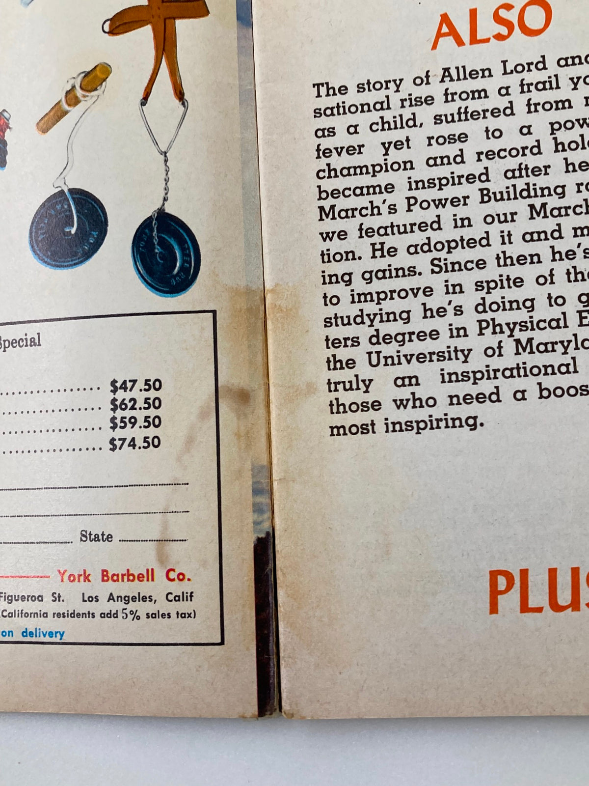 Inside page of VTG Muscular Development Magazine January 1969 Vol 6 #1, highlighting an article about Allen Lord's inspirational journey in bodybuilding.