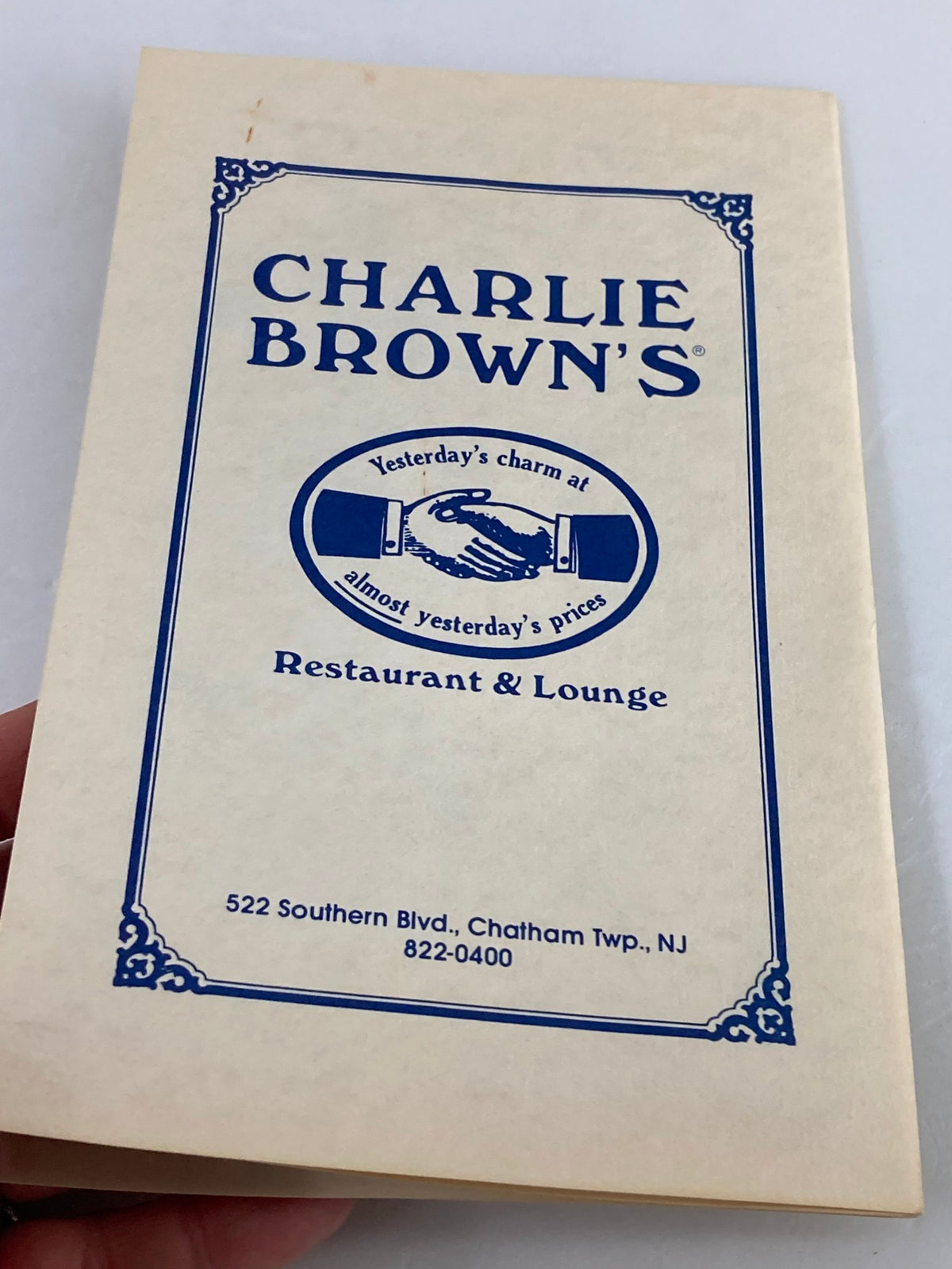 1983 Chatham Township High School Auditorium The Roger Wagner Chorale menu from Charlie Brown's Restaurant & Lounge, providing dining options.