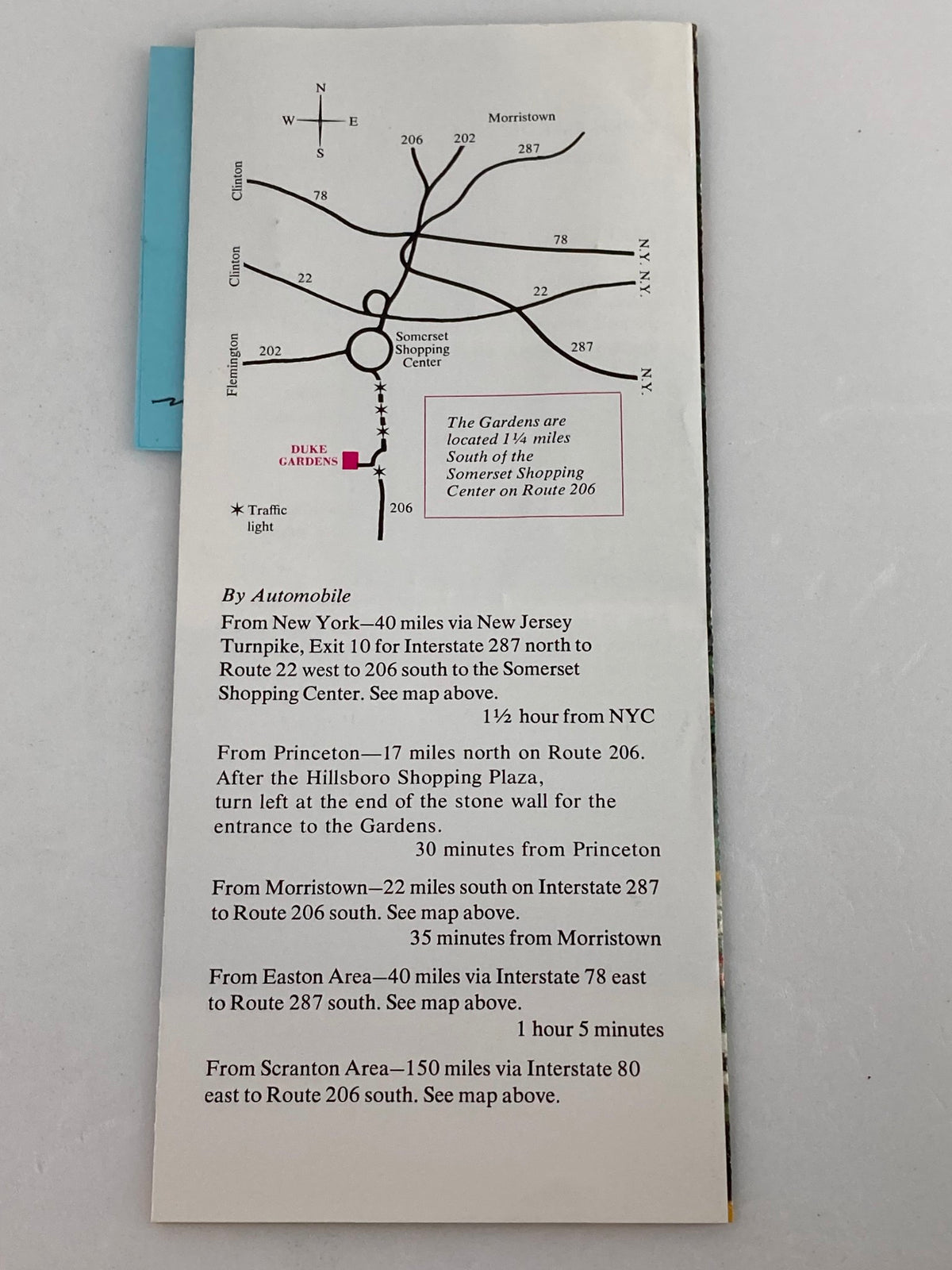 1988 Duke Gardens Foundation Inc. Souvenir Program Duke Gardens map for visitors, highlighting directions and nearby locations, enhancing the visitor experience.