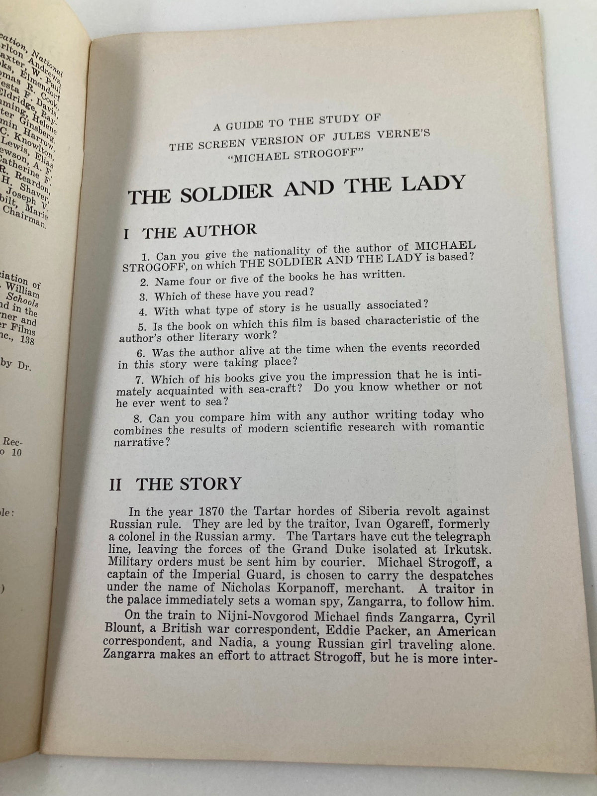 Interior page of the 1937 Photoplay Studies Program Vol 3 #2: The Soldier and The Lady discussing the story and author of the film adaptation