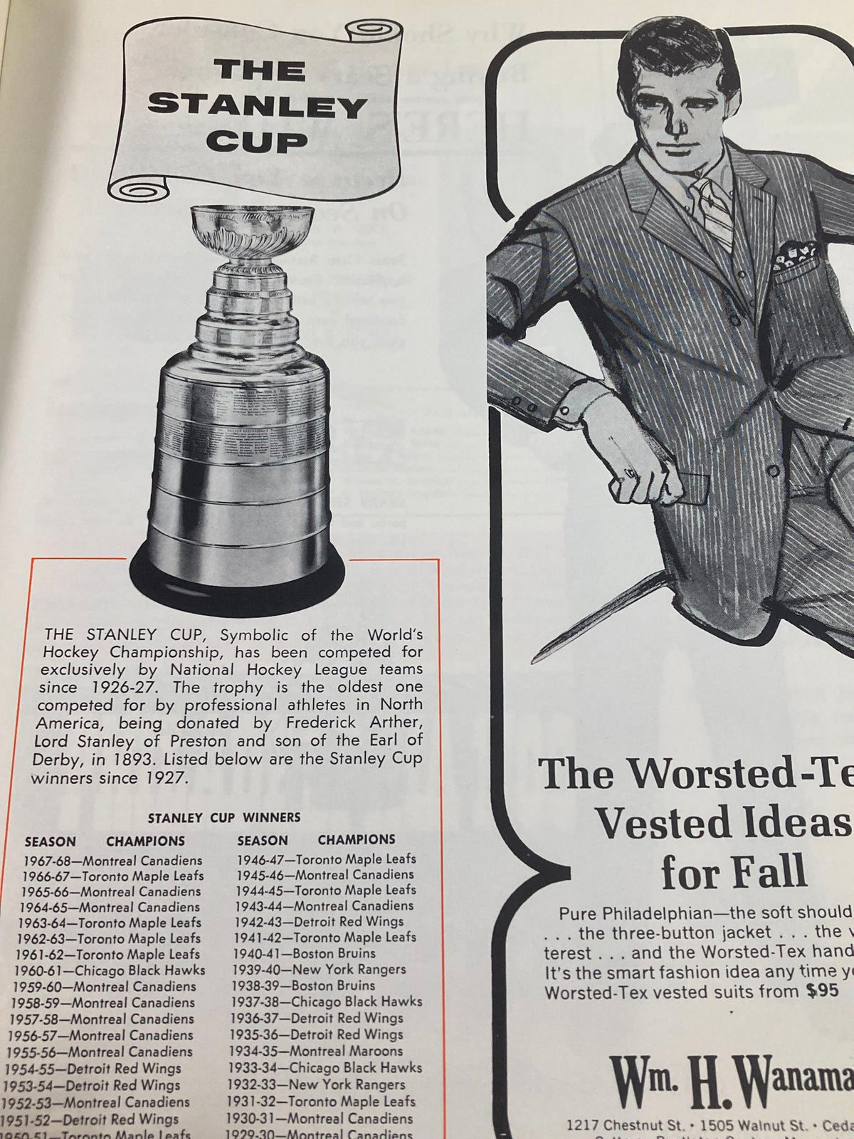 1969 NHL Bobby Hull Philadelphia Flyers vs Chicago Black Hawks Vol 2 #29 - Image of a magazine page detailing the Stanley Cup and its historical significance in NHL.