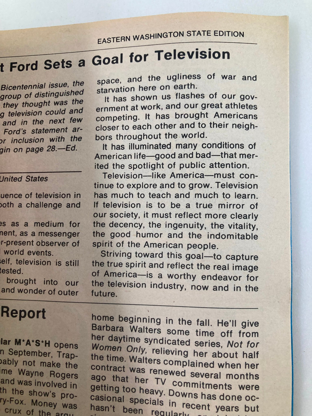 Another inside page from TV Guide Magazine June 28, 1975, issue #1161 highlighting an editorial piece discussing the role of television in American society.