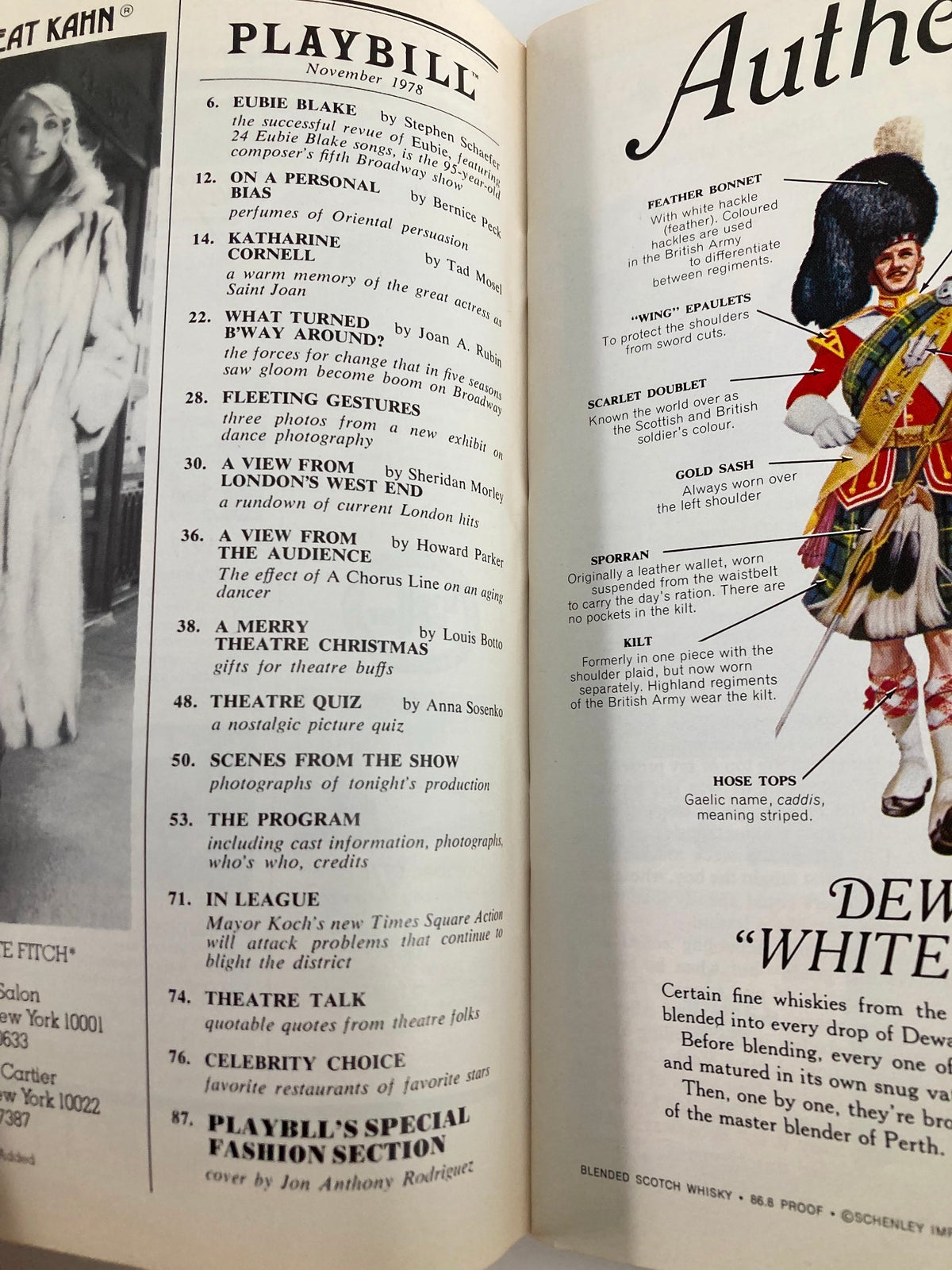 Interior view of a 1978 Playbill from the Majestic Theatre featuring notable advertisements and listings, including mentions of various productions.