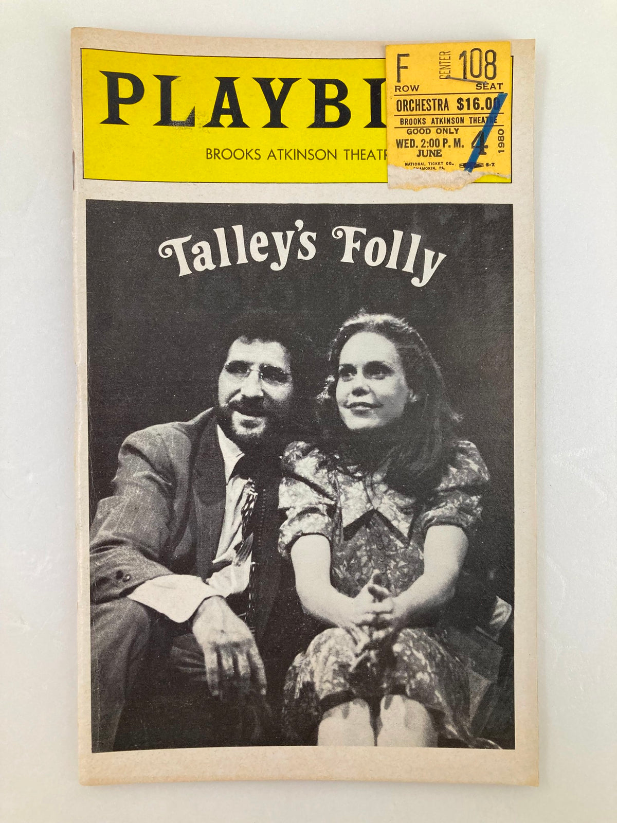 1980 Playbill for Talley's Folly featuring Judd Hirsch, showcasing a black and white photograph of the cast at the Brooks Atkinson Theatre.