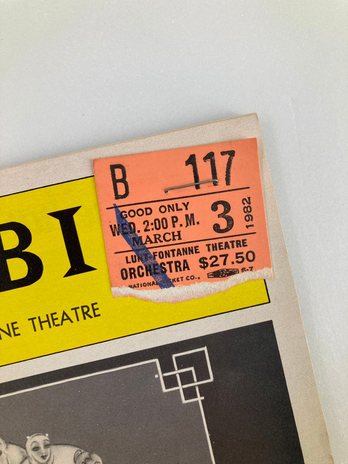 Ticket stub for the 1982 Playbill of Duke Ellington's Sophisticated Ladies at the Lunt-Fontanne Theatre, showcasing performance details and price.