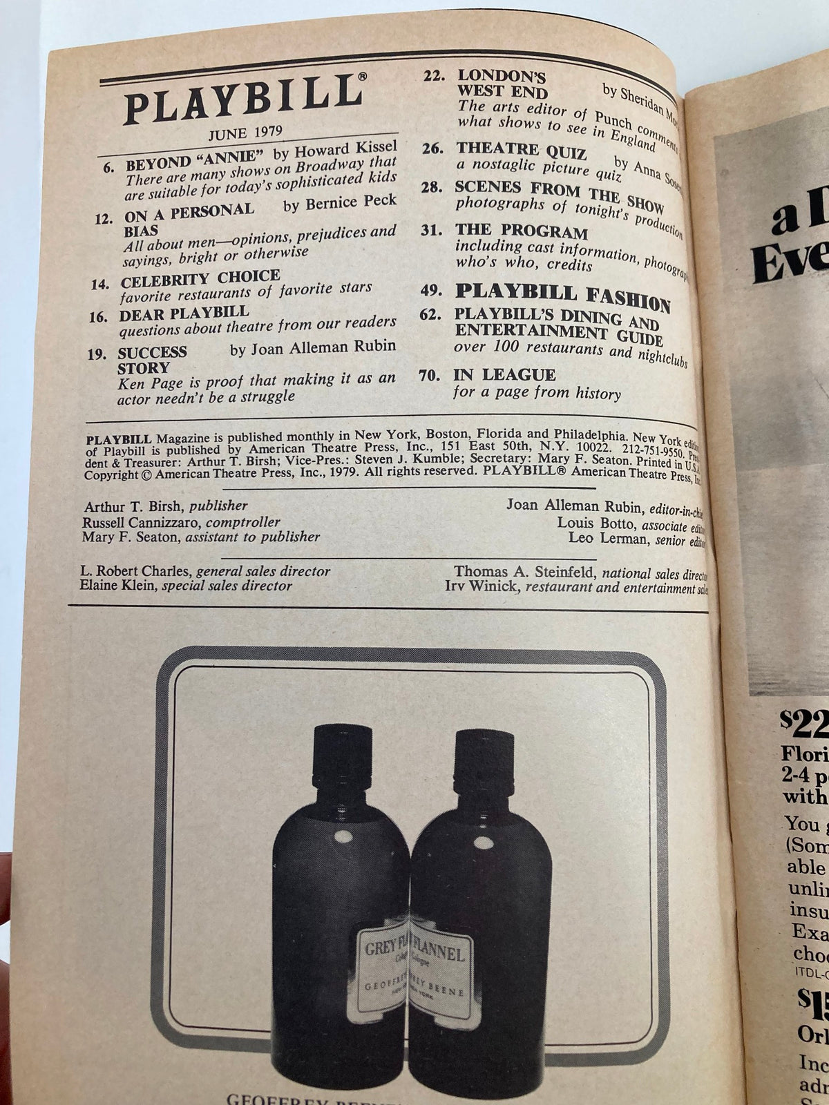 1979 Playbill Majestic Theatre with a list of shows and advertisements inside, highlighting the performance of I Remember Mama starring Liv Ullmann and George Irving.